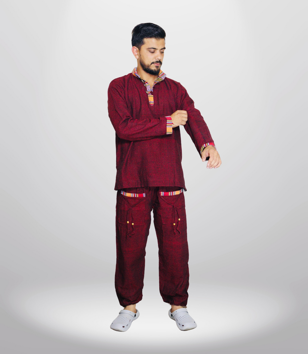Summer Cotton Kurta - Pajama - Maroon