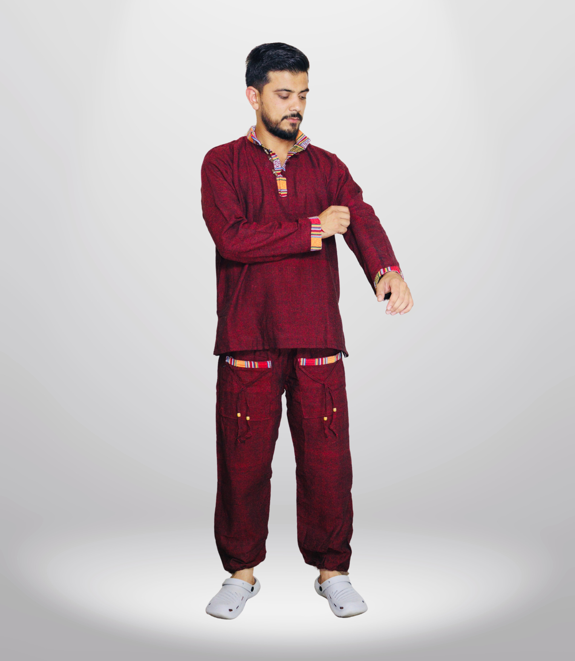 Summer Cotton Kurta - Pajama - Maroon