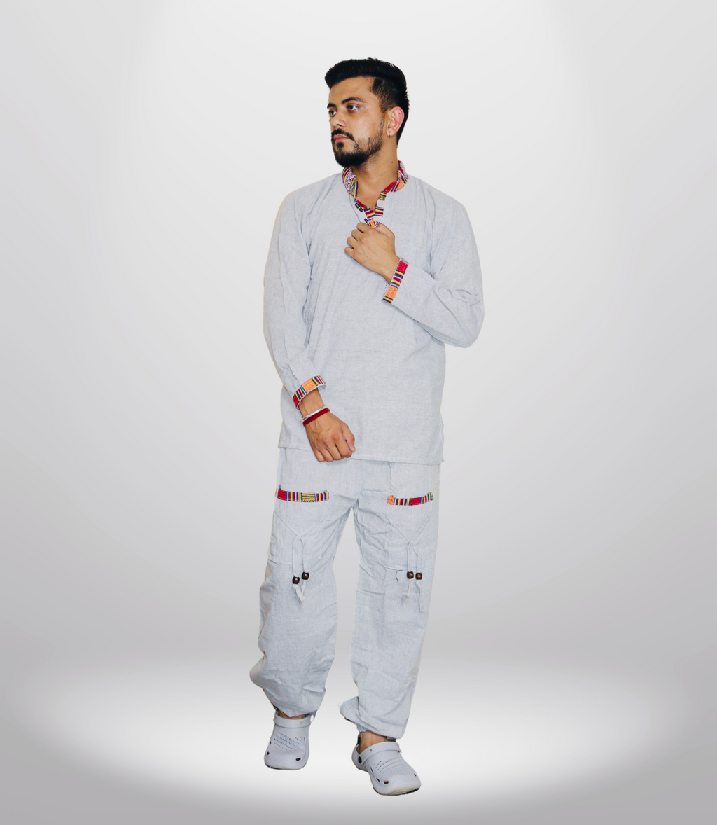 Cotton Kurta - Pajama - Grey