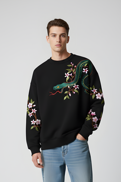 Blossom Serpent  Regular Sweatshirt-Black