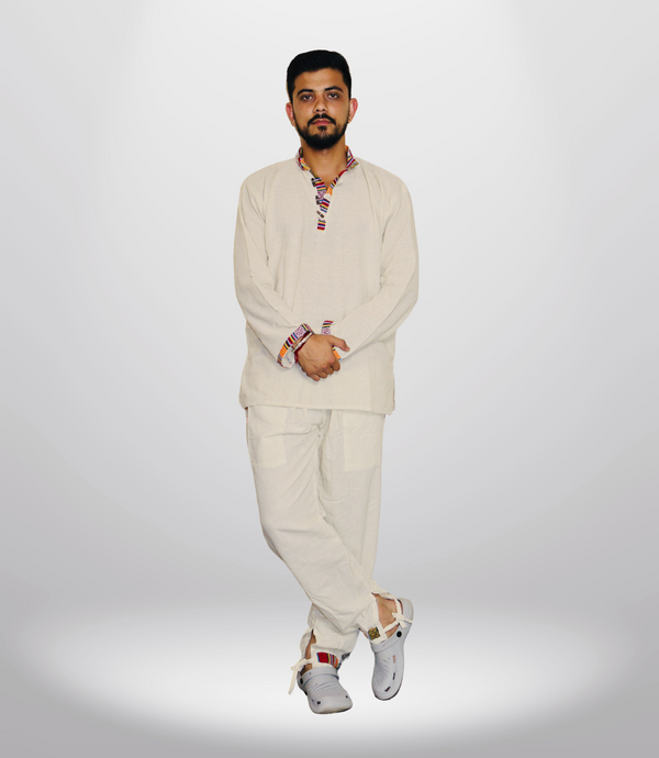 Himachali Cotton Kurta - Pajama - Beige