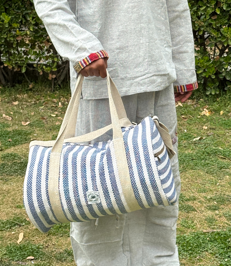 Hemp Duffle GYM Bag - Blue - White