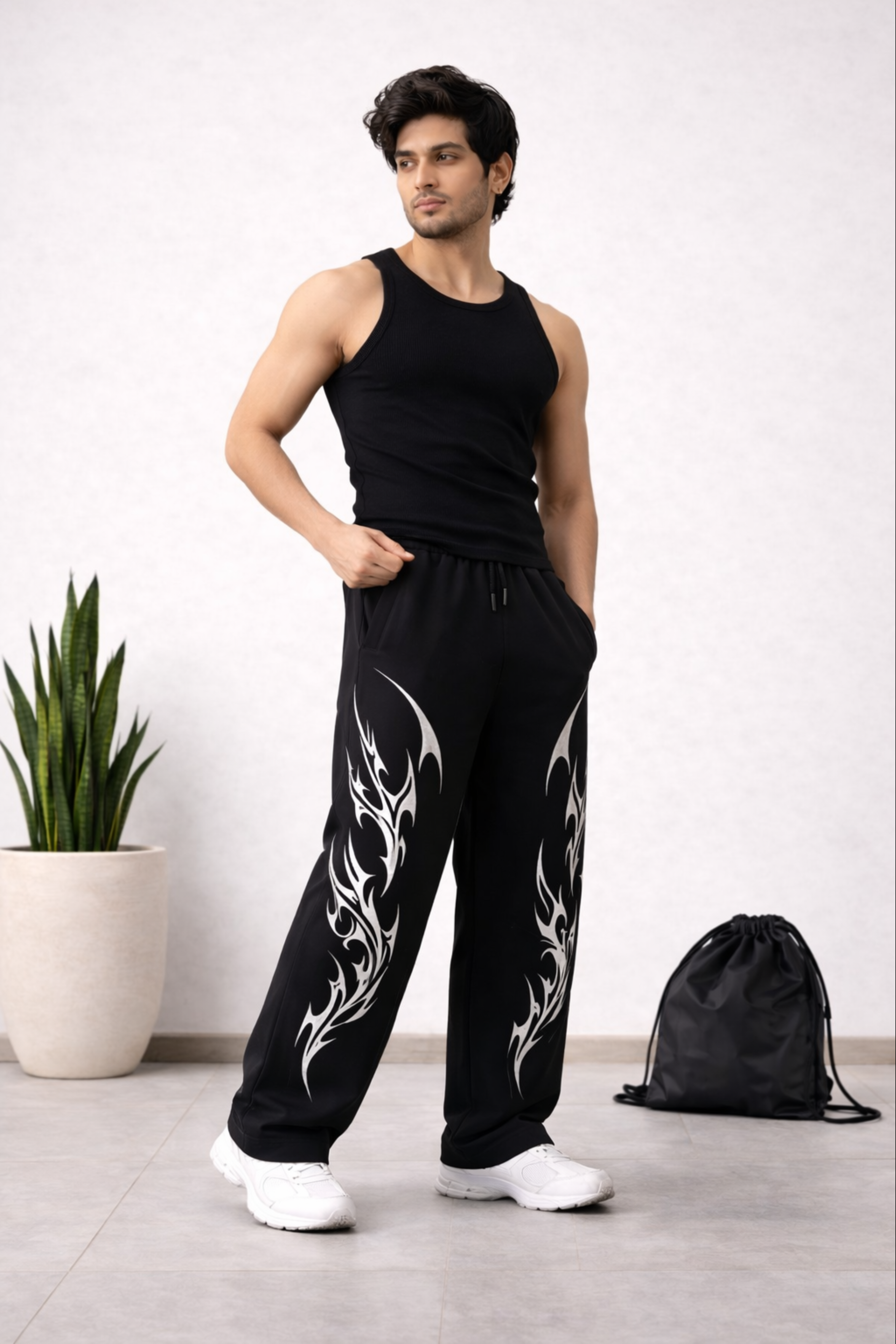 Phantom Flame Unisex Straight Fit Baggy Pant- BLACK