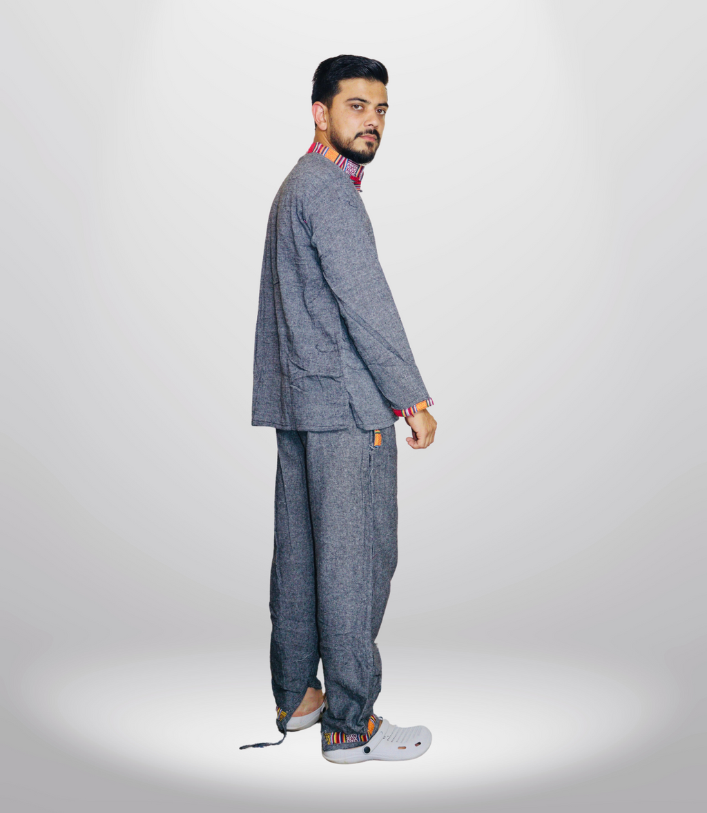 Himachali Cotton Kurta - Pajama - Dark Grey