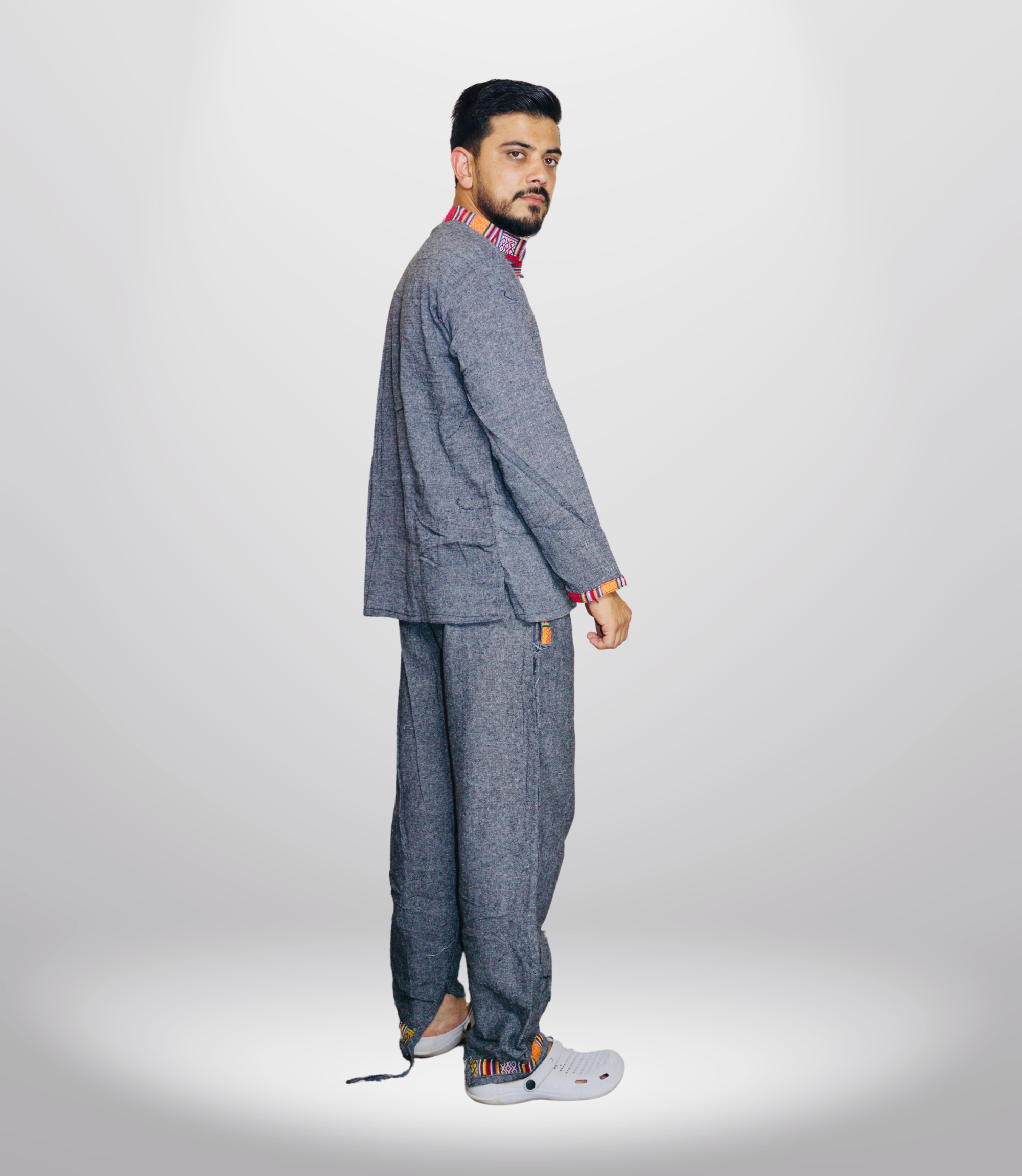 Himachali Cotton Kurta - Pajama - Dark Grey