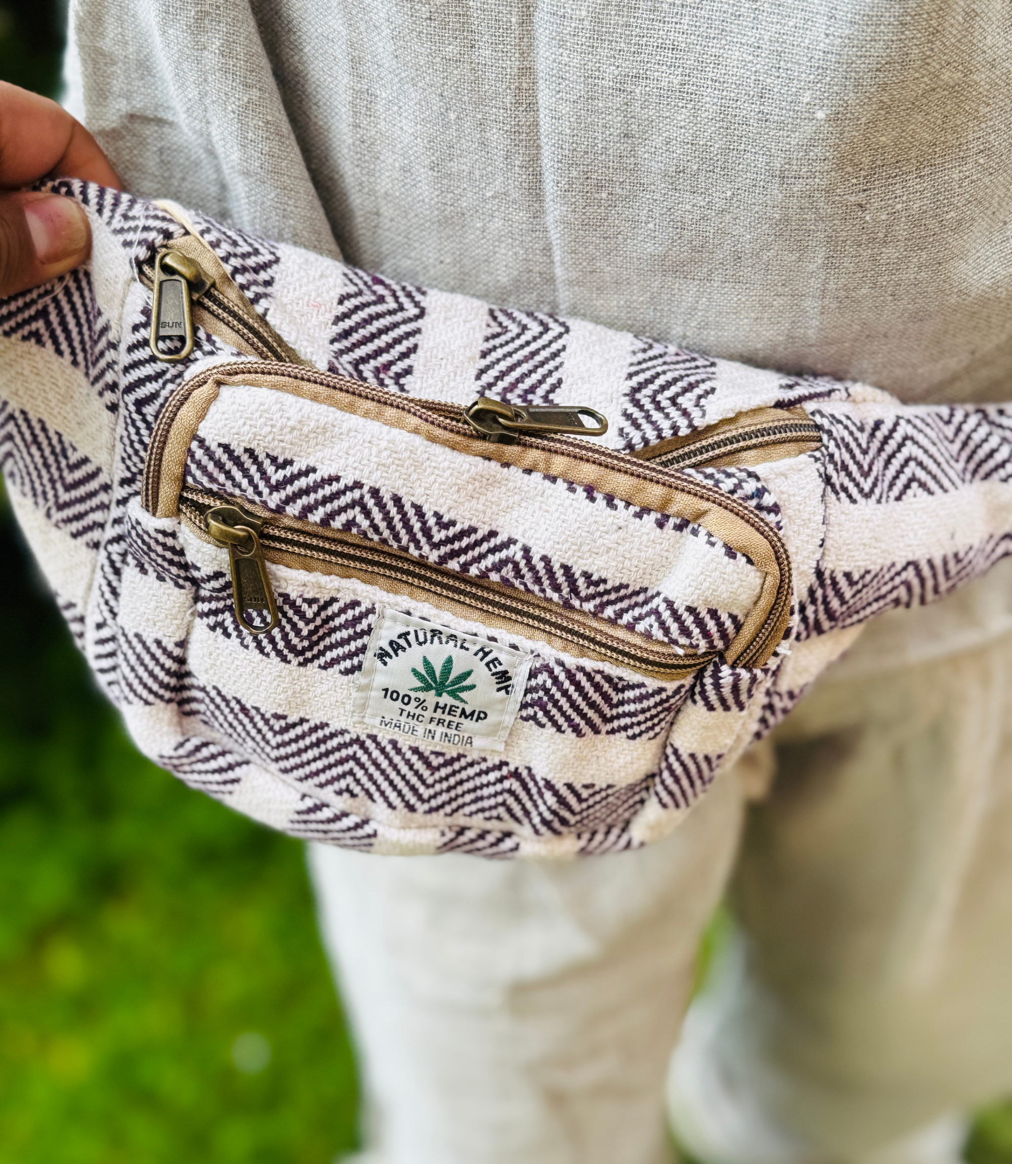 Hemp Waist Bag - Purple - White