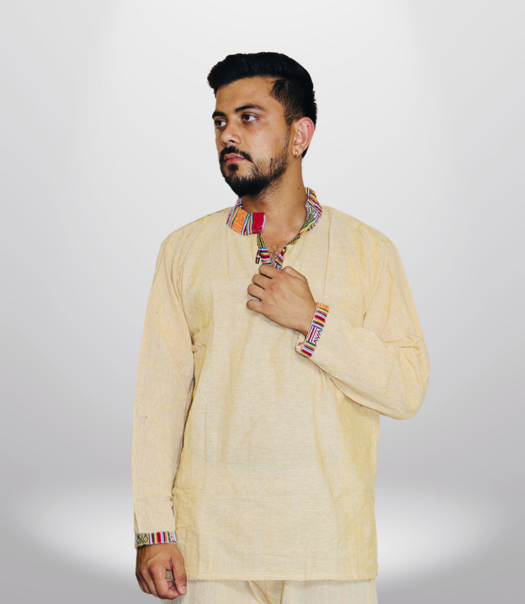 Cotton Khadi Ethnic Shirt - Yellow