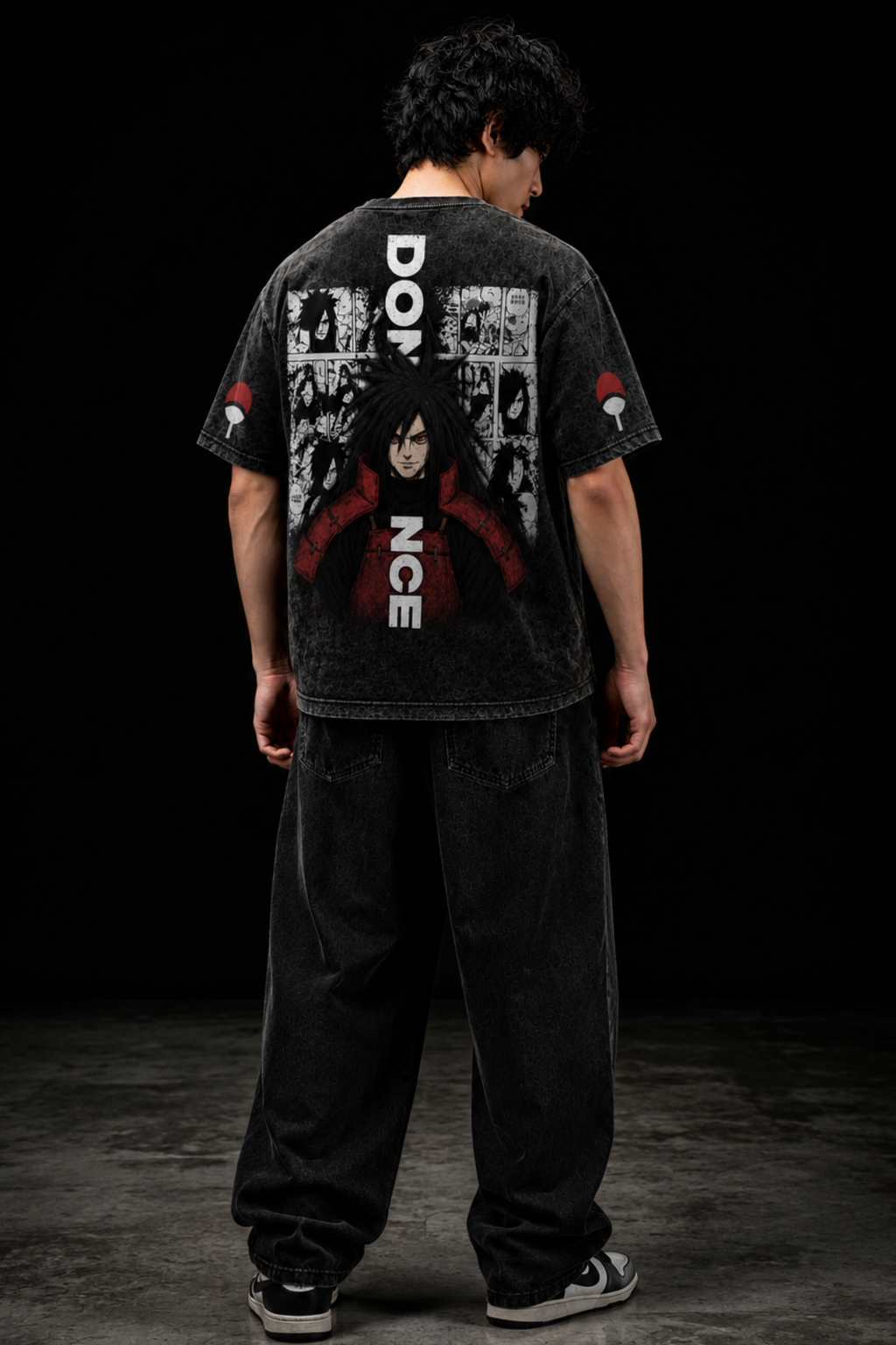 Madara Uchiha Acidwash Oversized Tee – Black