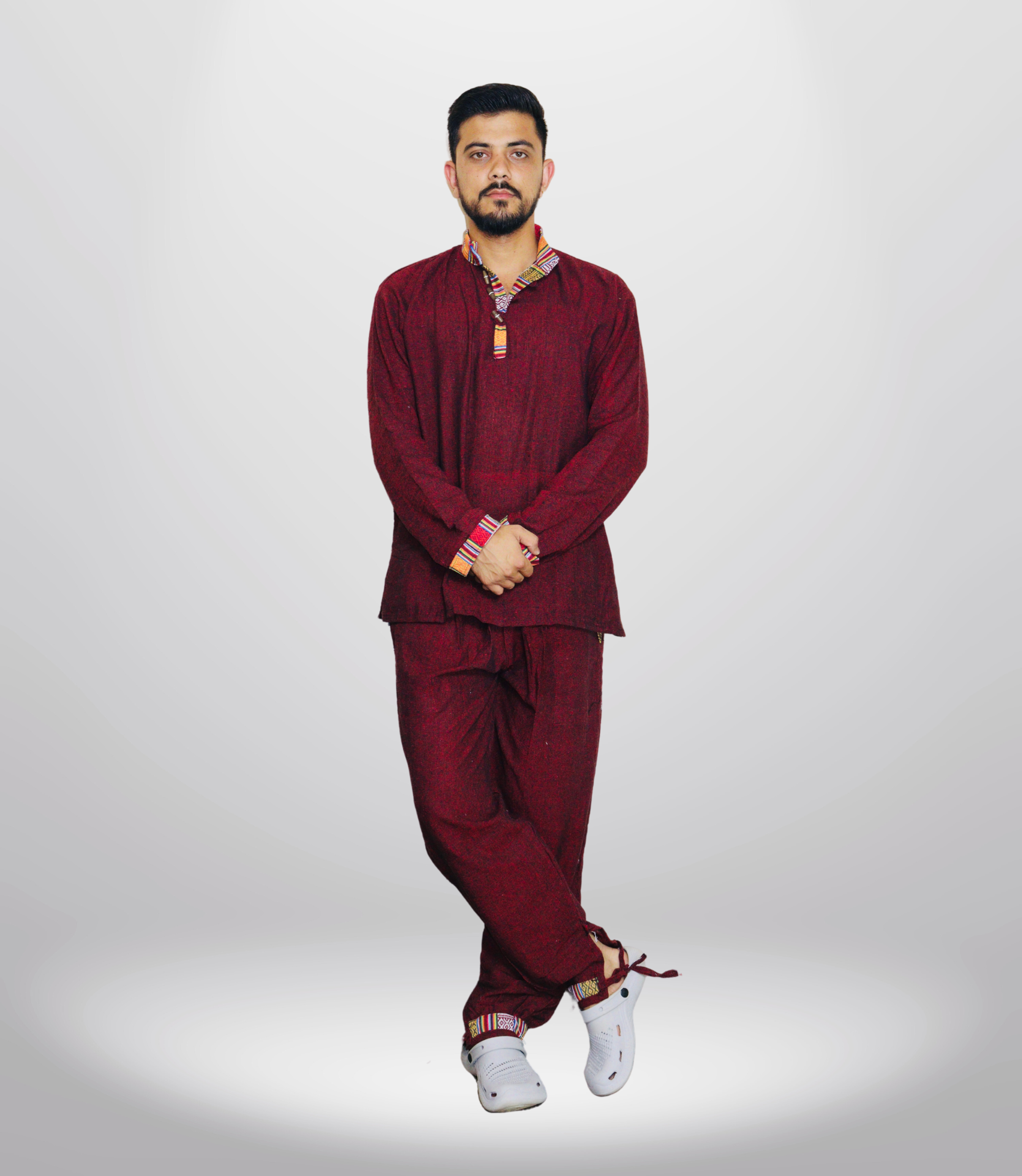 Himachali Cotton Kurta - Pajama - Maroon