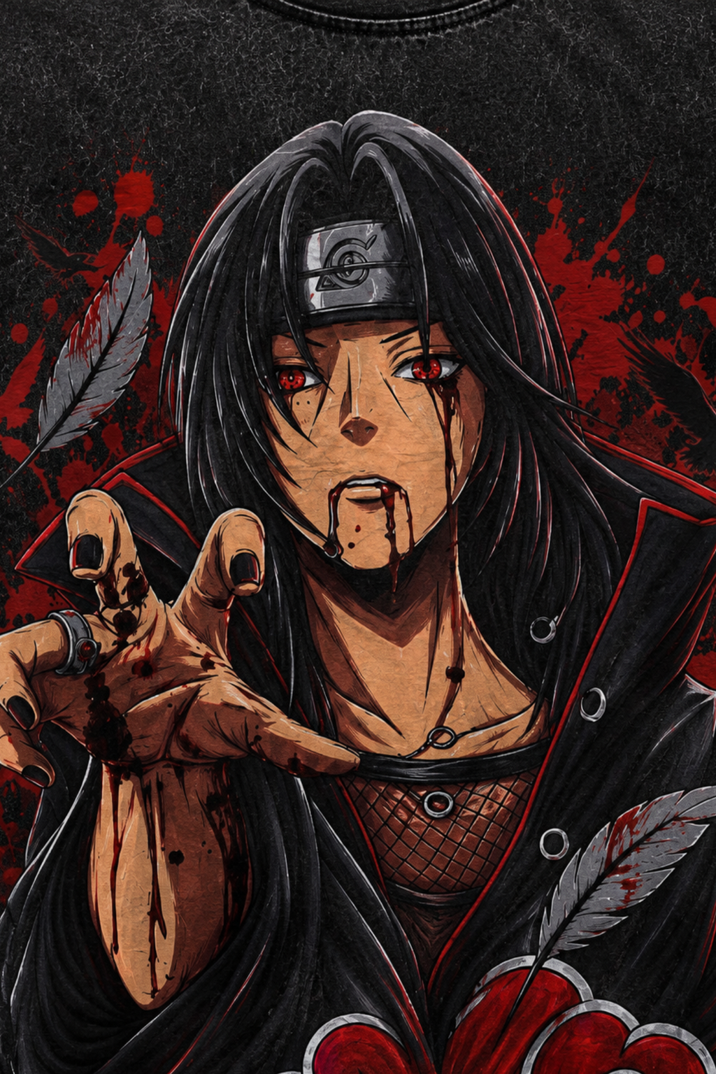 Itachi Uchiha Oversized Acidwash Tee– Black