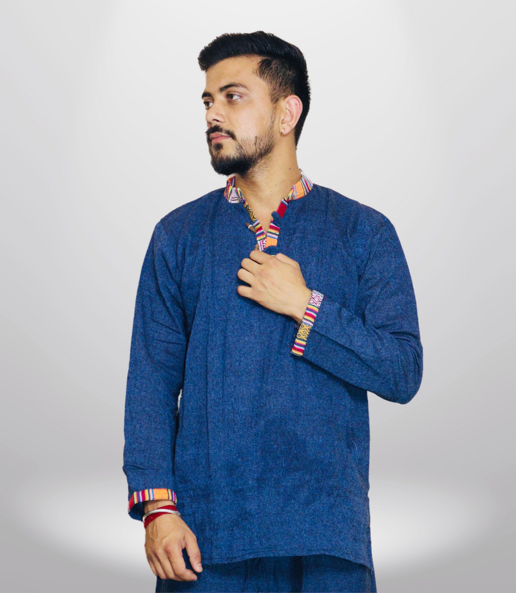 Cotton Khadi Ethnic Shirt - Blue