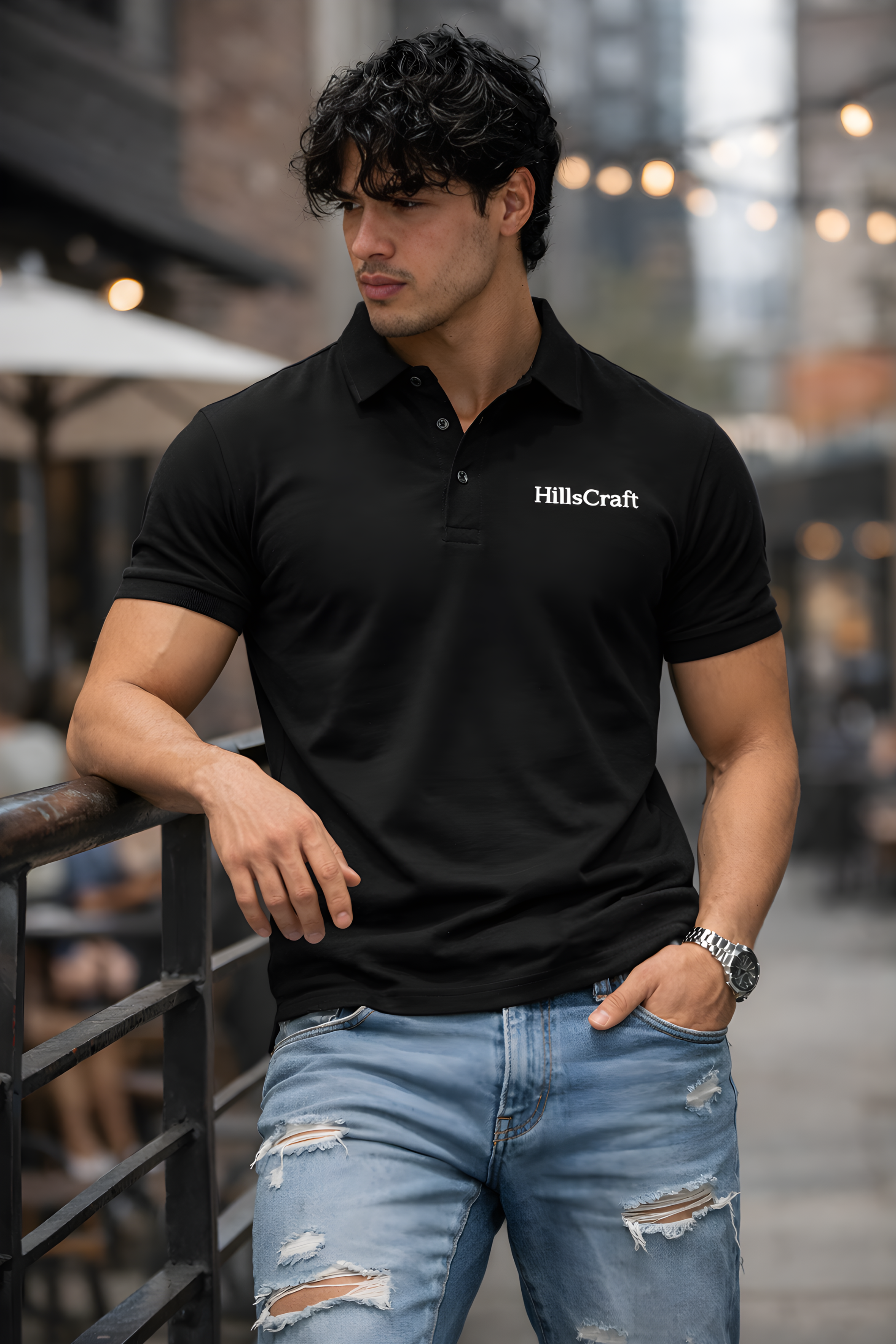 Hillscraft Regular Fit Lycra Polo T-Shirt - Black