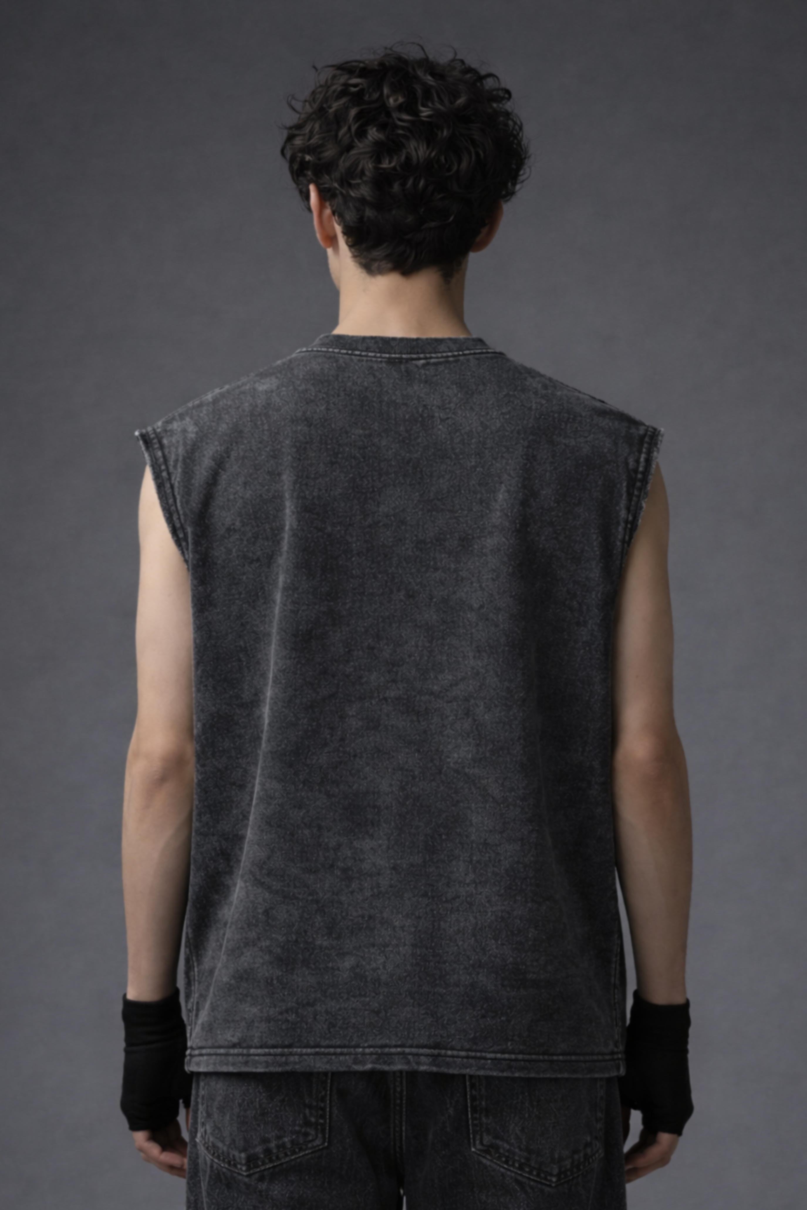 SHADOW REAPER Oversized Gym Vest - Acid Wash BLACK