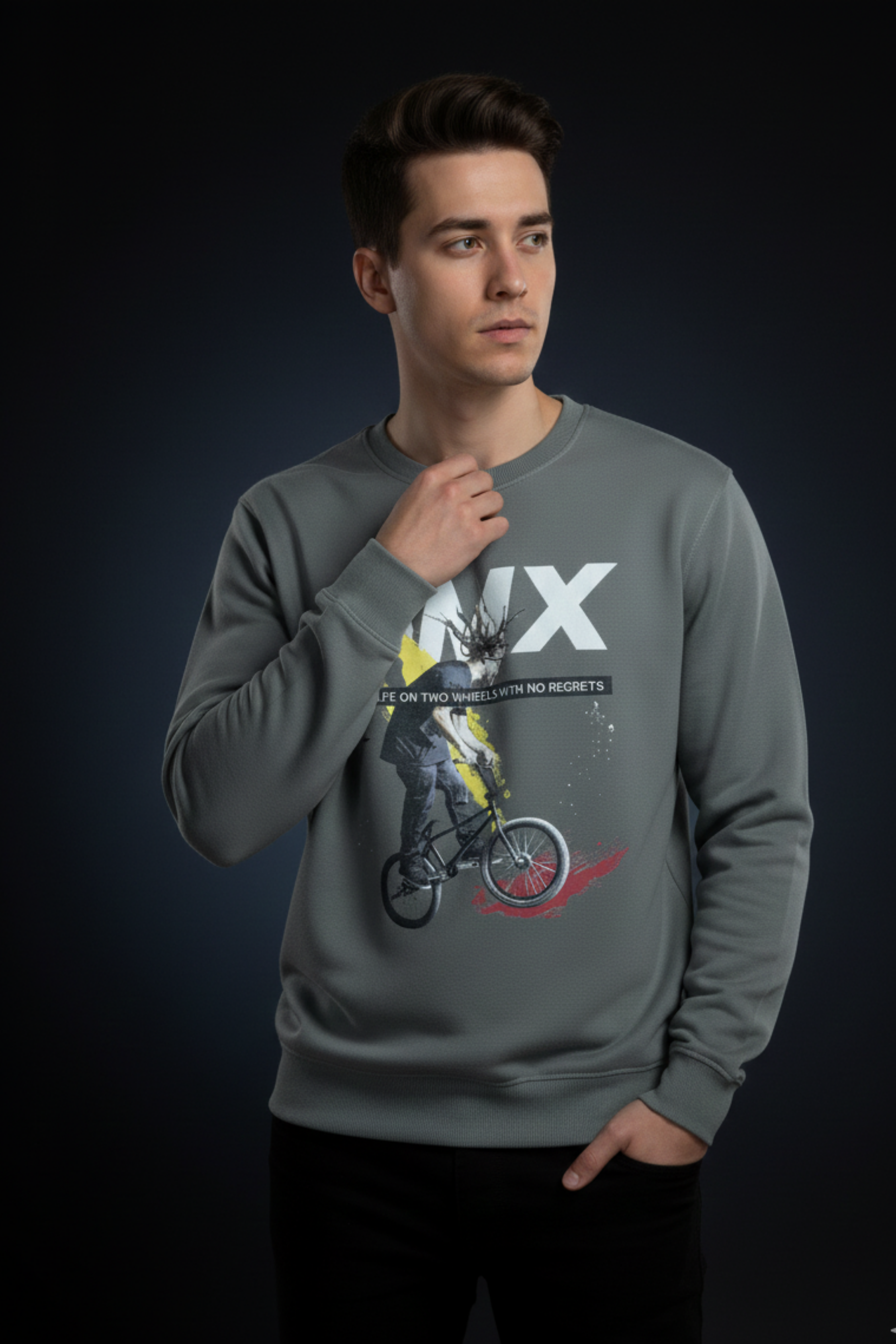Biker Regular Sweatshirt-Grey
