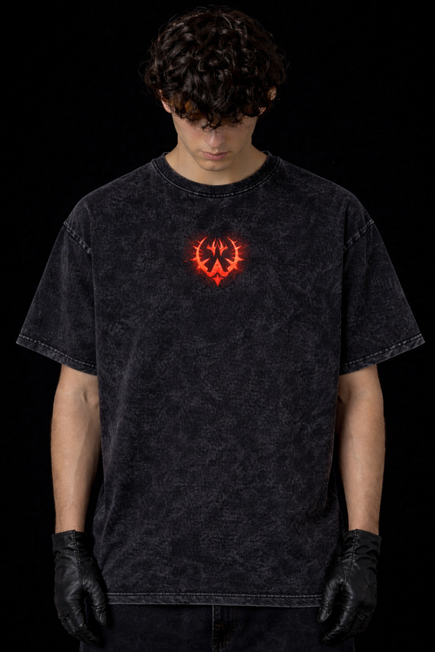Sukuna Curse Acidwash Oversized Tee – Black