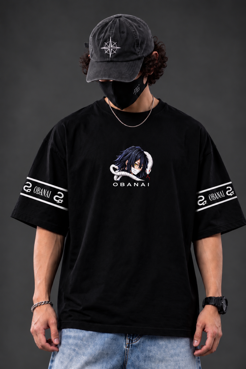 Obanai Serpent Oversized Tee – Black