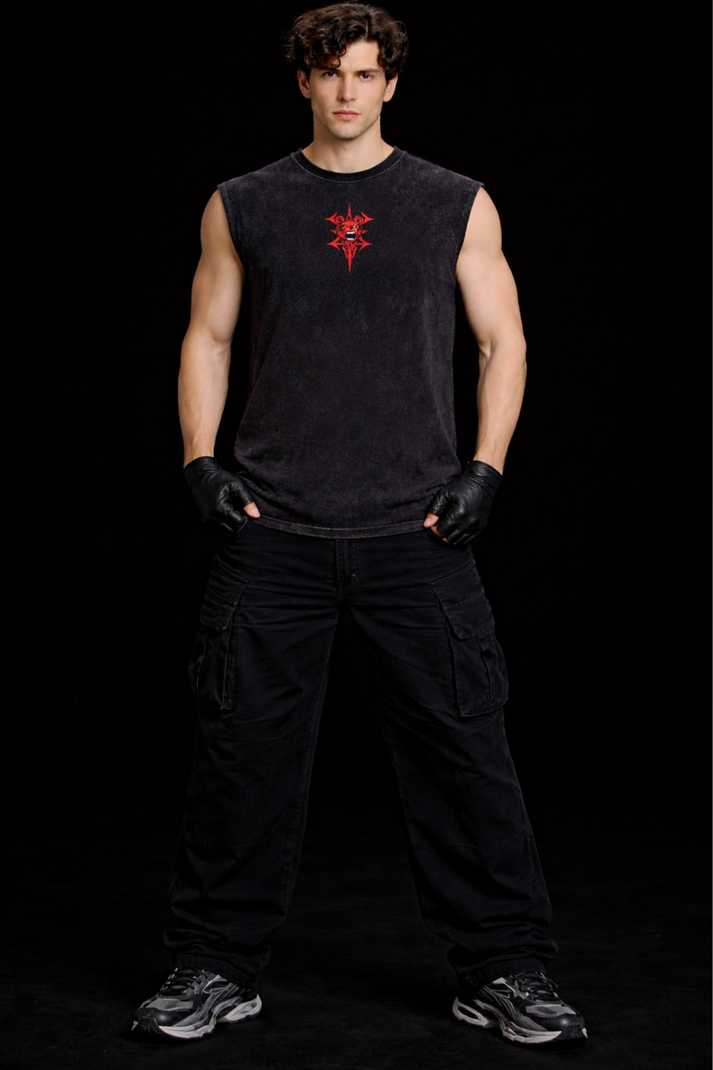 Berserk Oversized Gym Vest – Acidwash Black