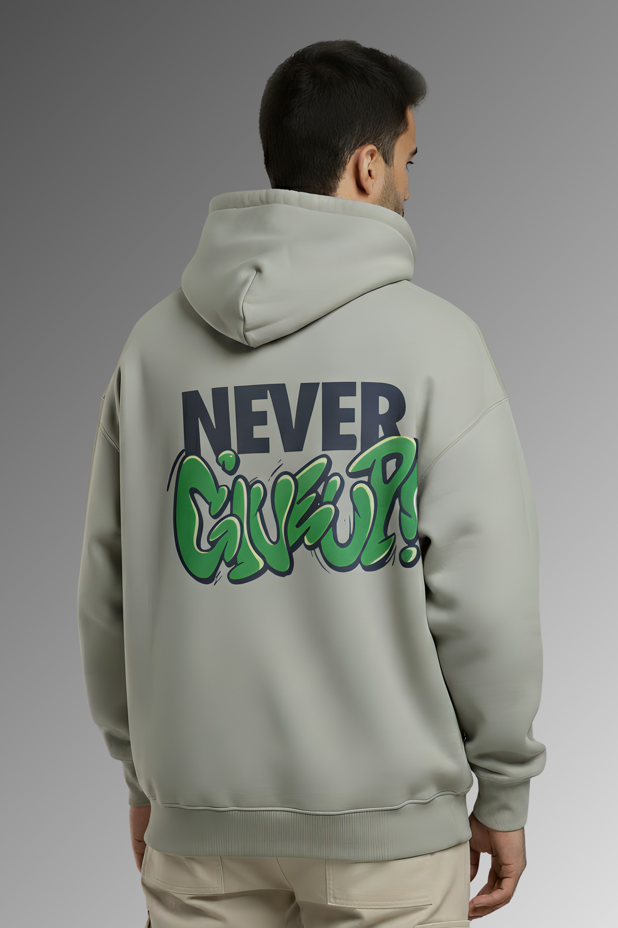 Never Give Up Premium Oversized Hoodie  - Grey