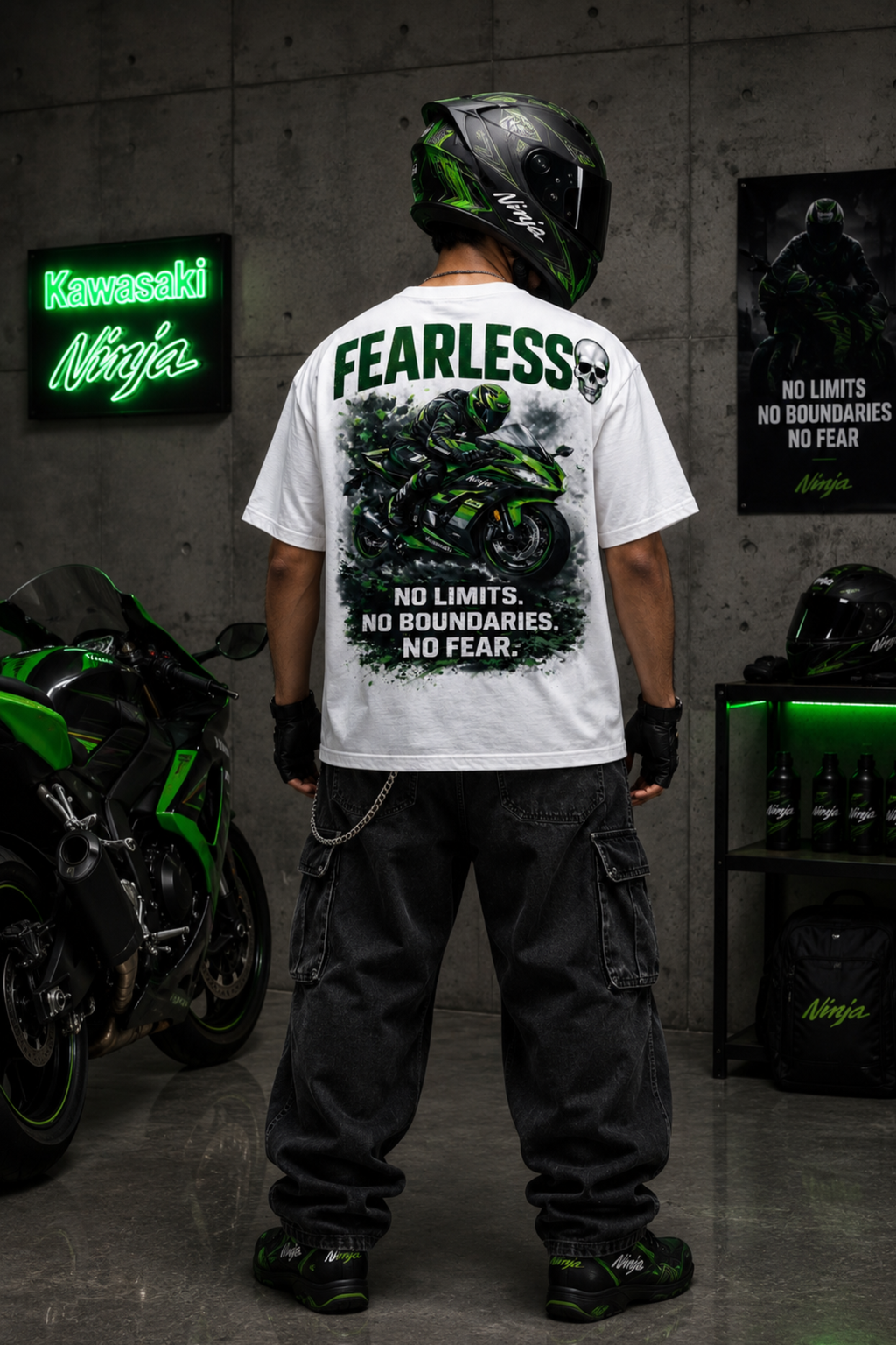 FEARLESS RIDER Oversized Tee - White