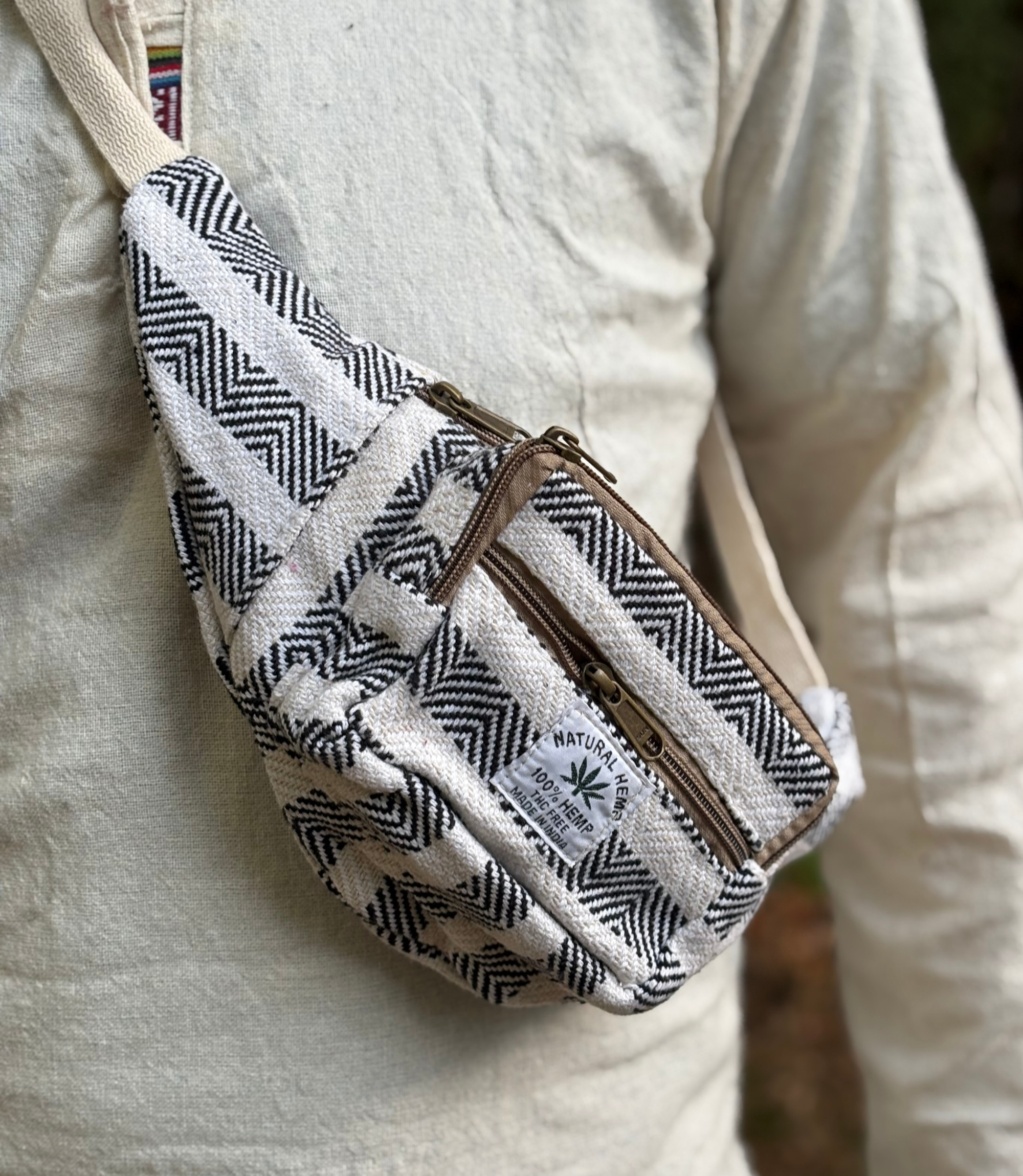 Hemp Waist Bag - Black ZigZag