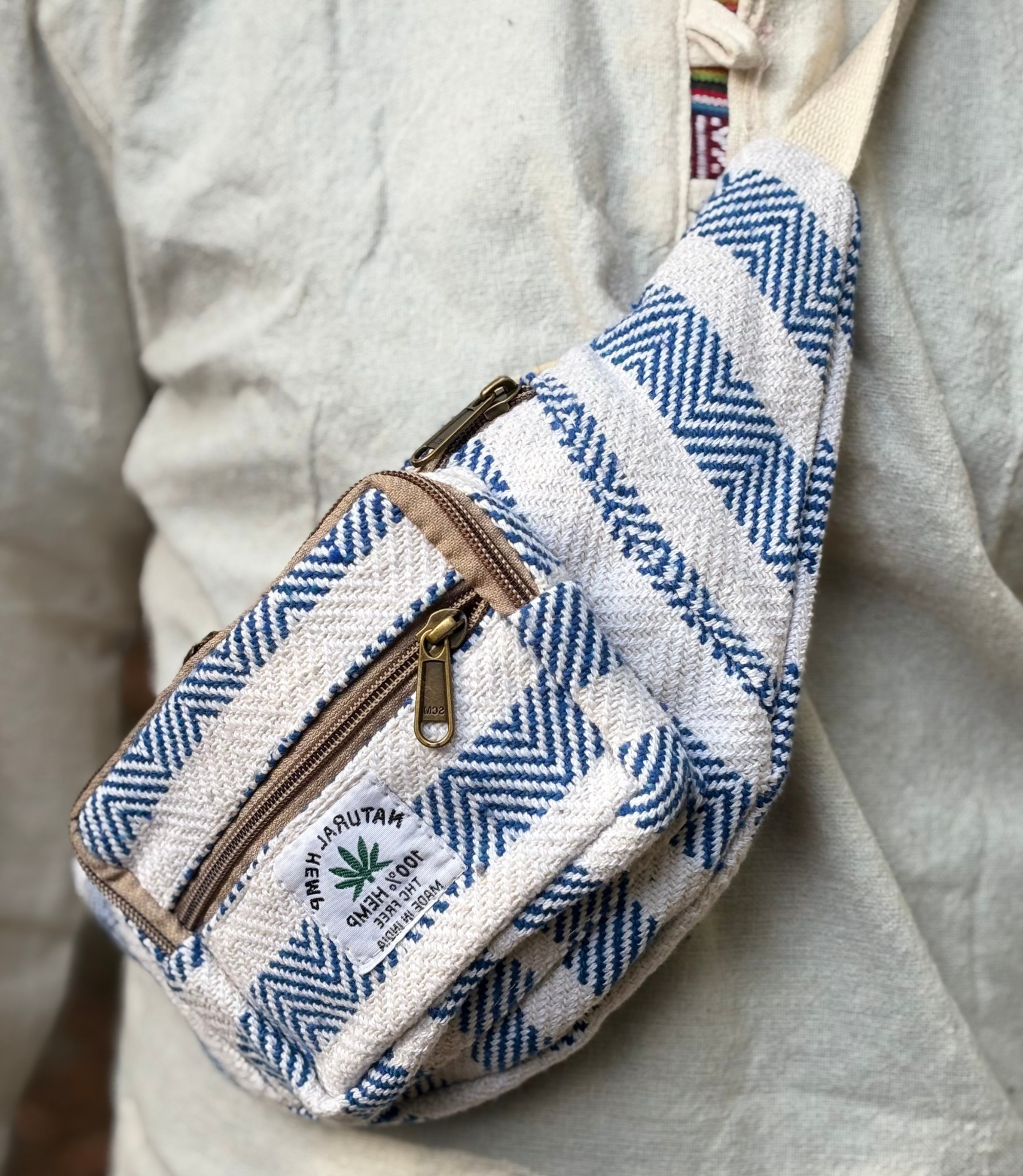 Hemp Waist Bag - Blue ZigZag