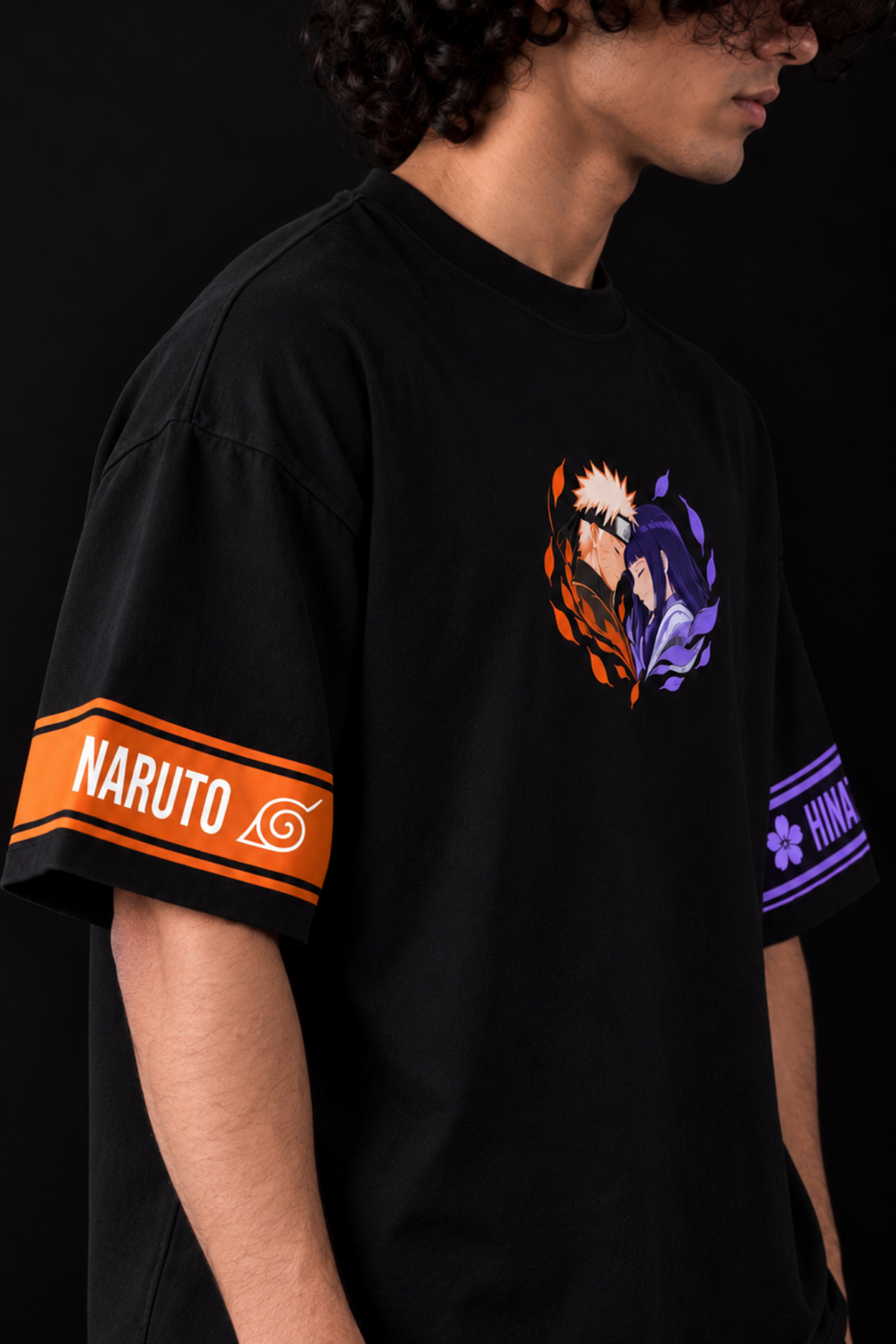 Naruto × Hinata Oversized Tee – Black