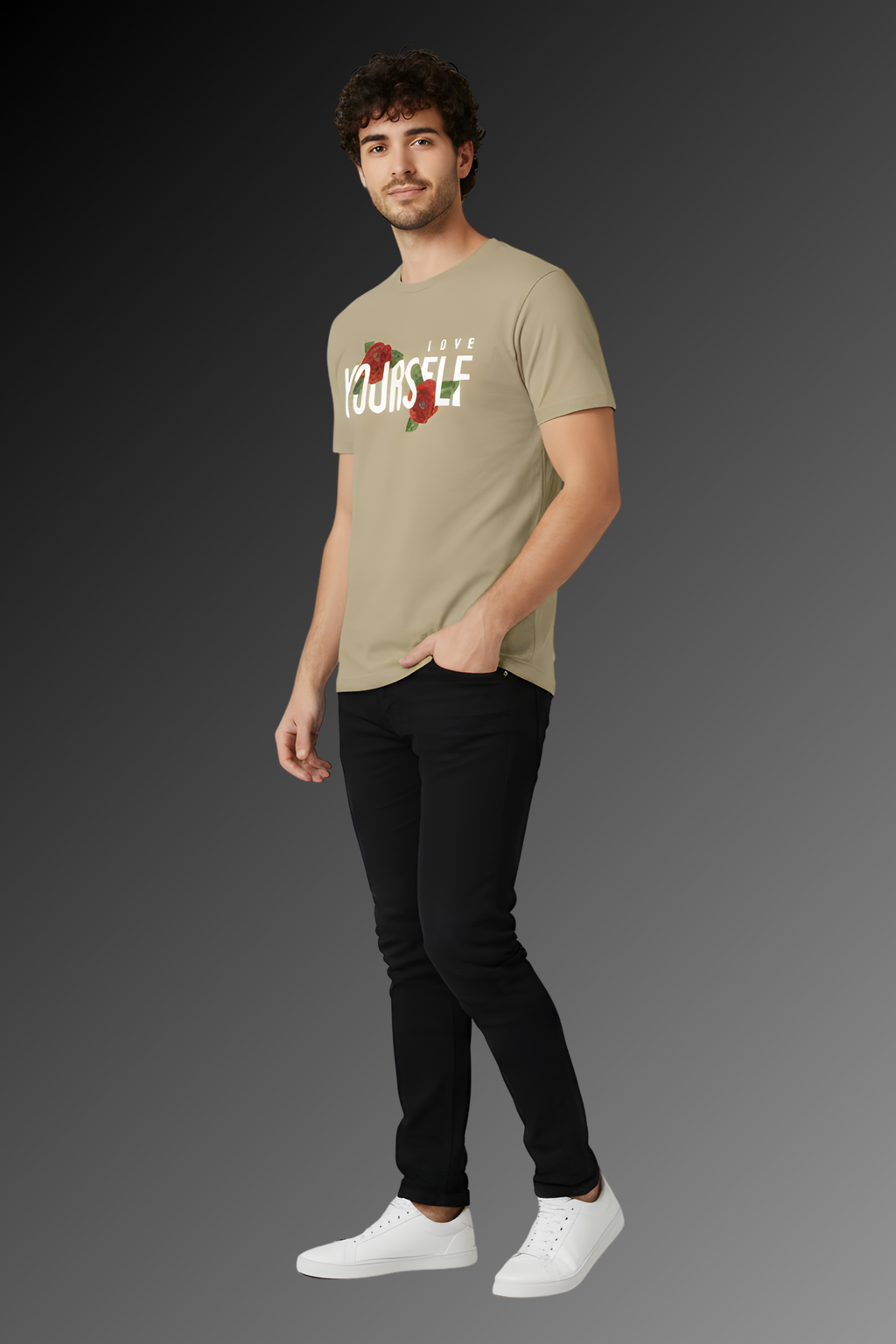 Love Yourself Regular Fit Printed T-Shirt-Beige