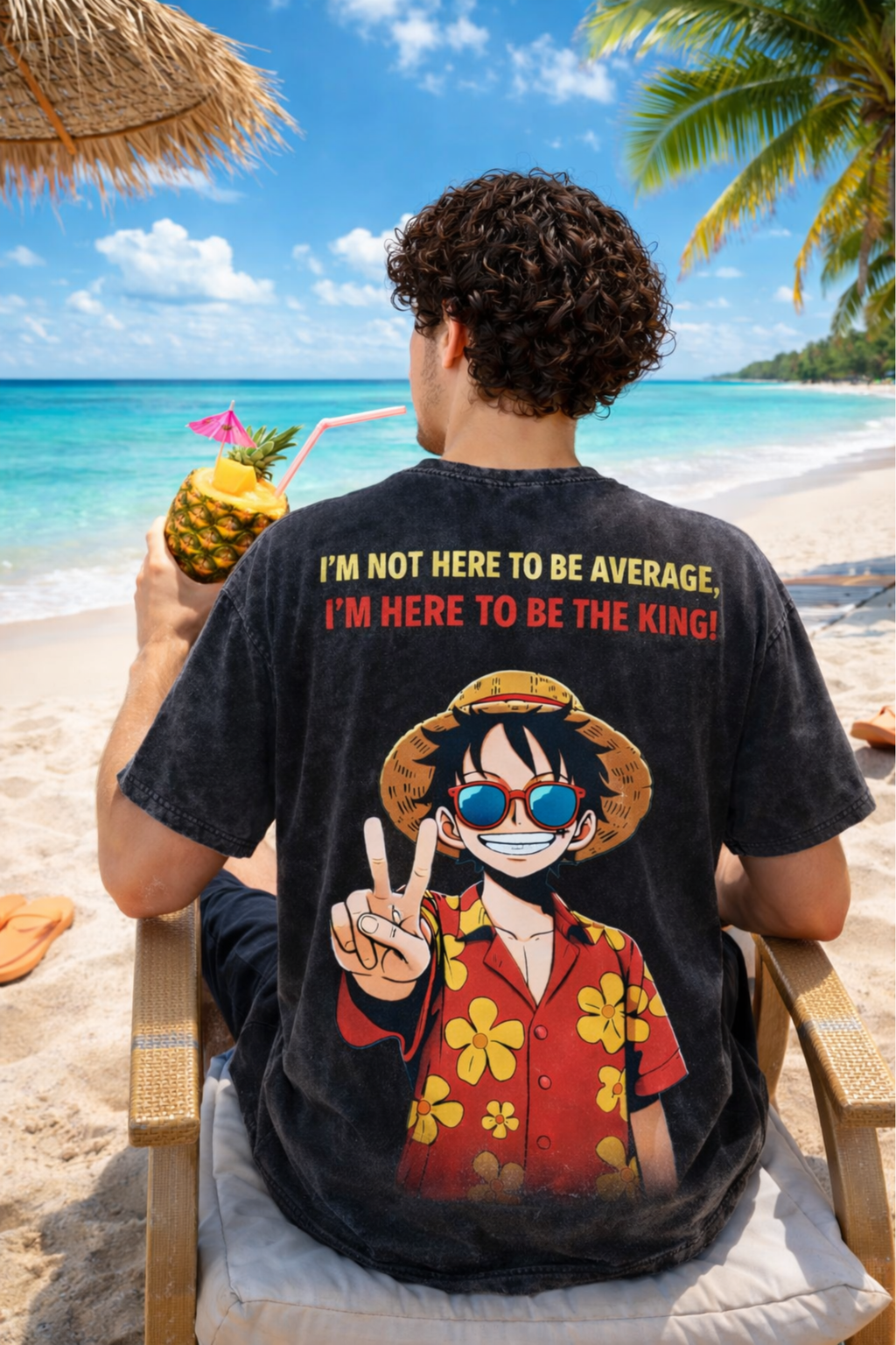 KING LUFFY Acidwash Oversized Tee – Black