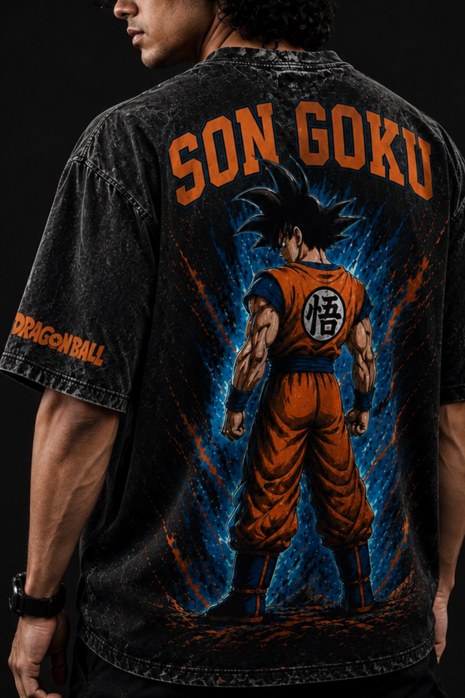 Son Goku Acid Wash Oversized Tee – Black