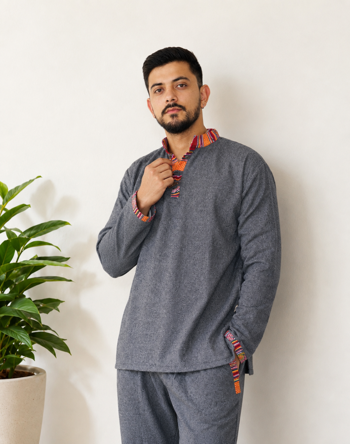 Cotton Pahadi Ethnic Kurta - Dark Grey