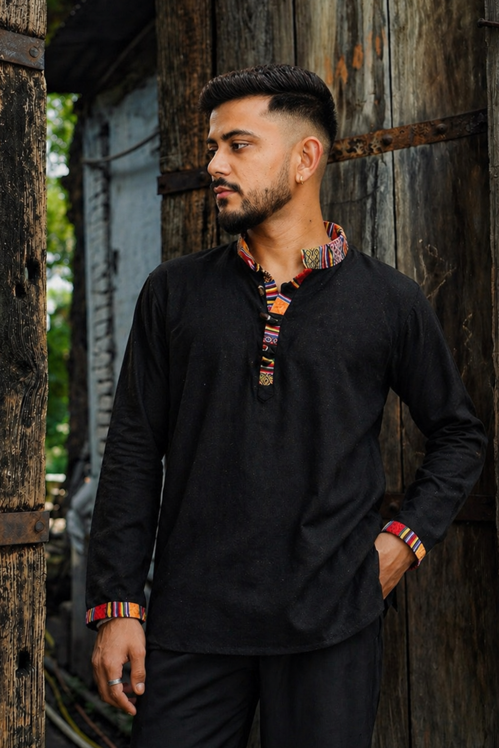 Cotton Pahadi Ethnic Kurta - BLACK