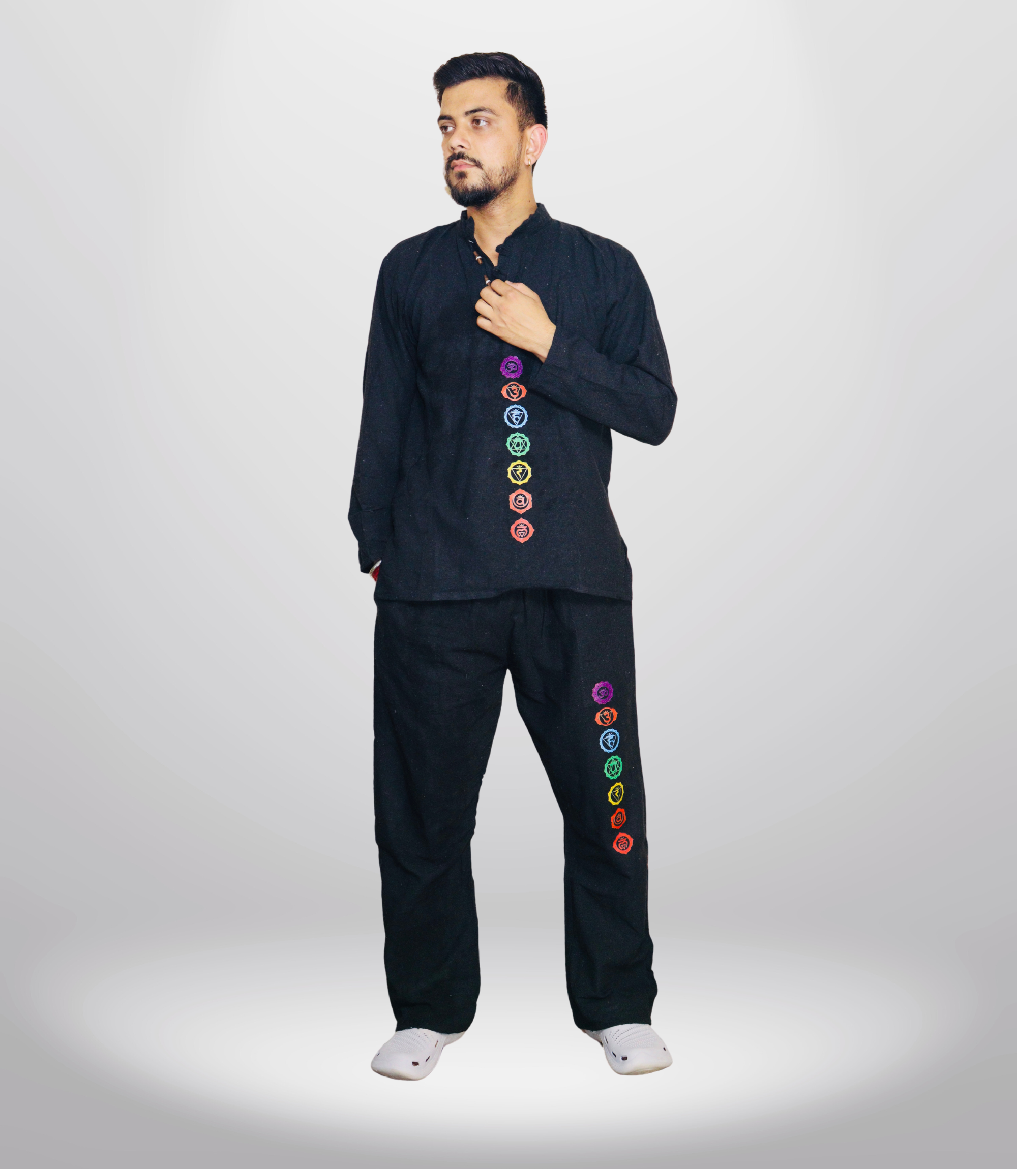 7 CHAKRA KURTA PAJAMA SET - Black