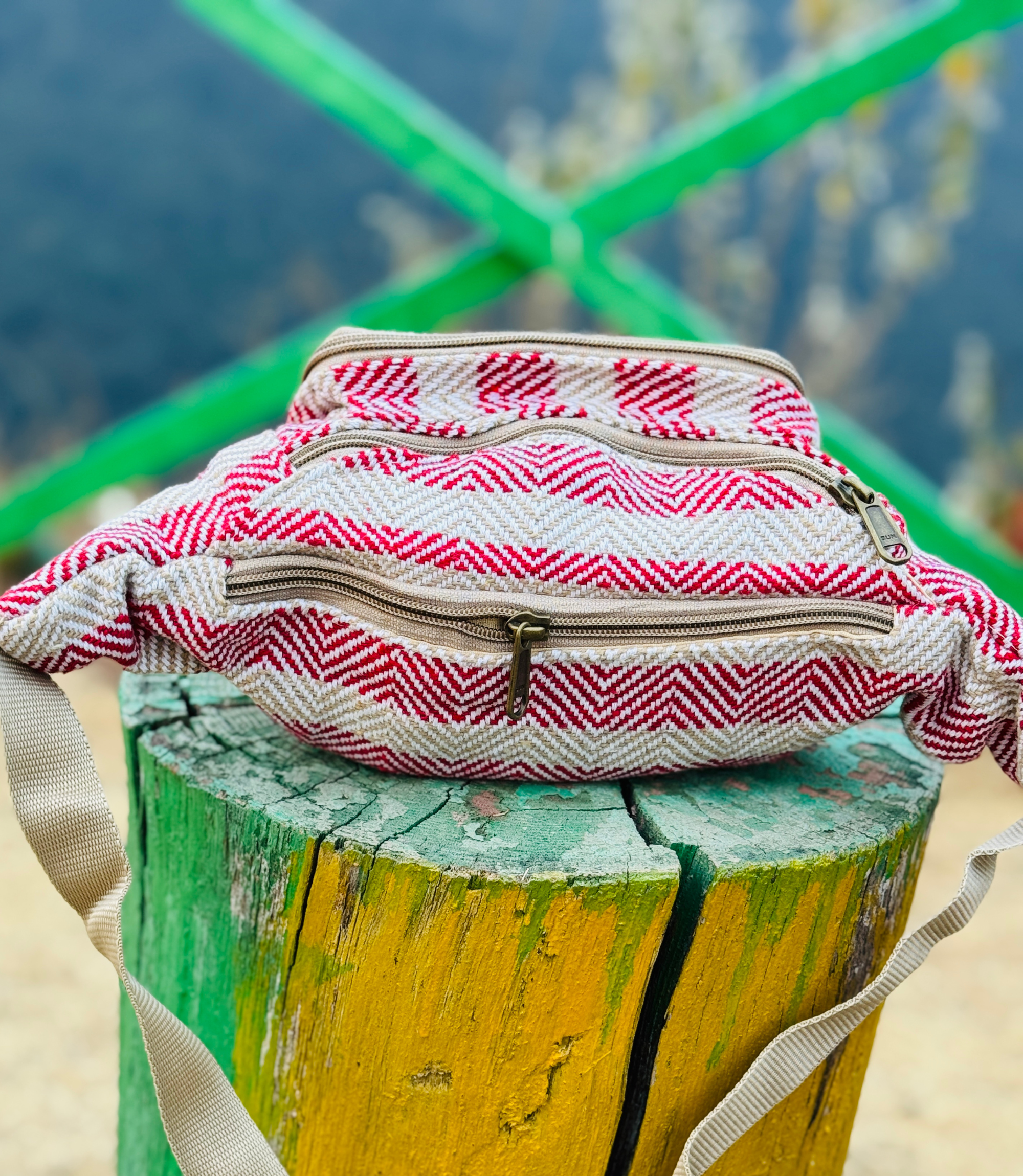 Hemp Waist Bag - White Pink