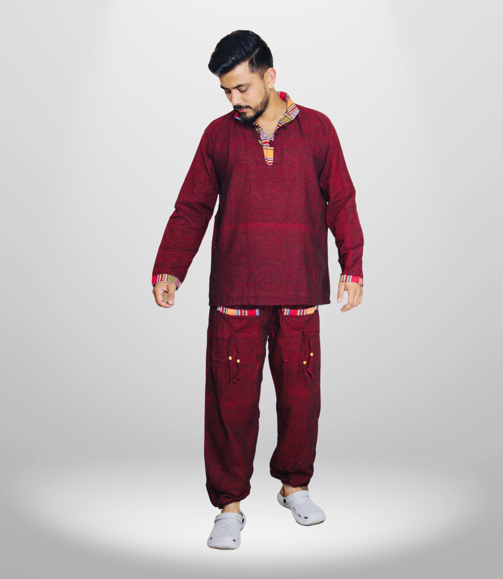 Summer Cotton Kurta - Pajama - Maroon
