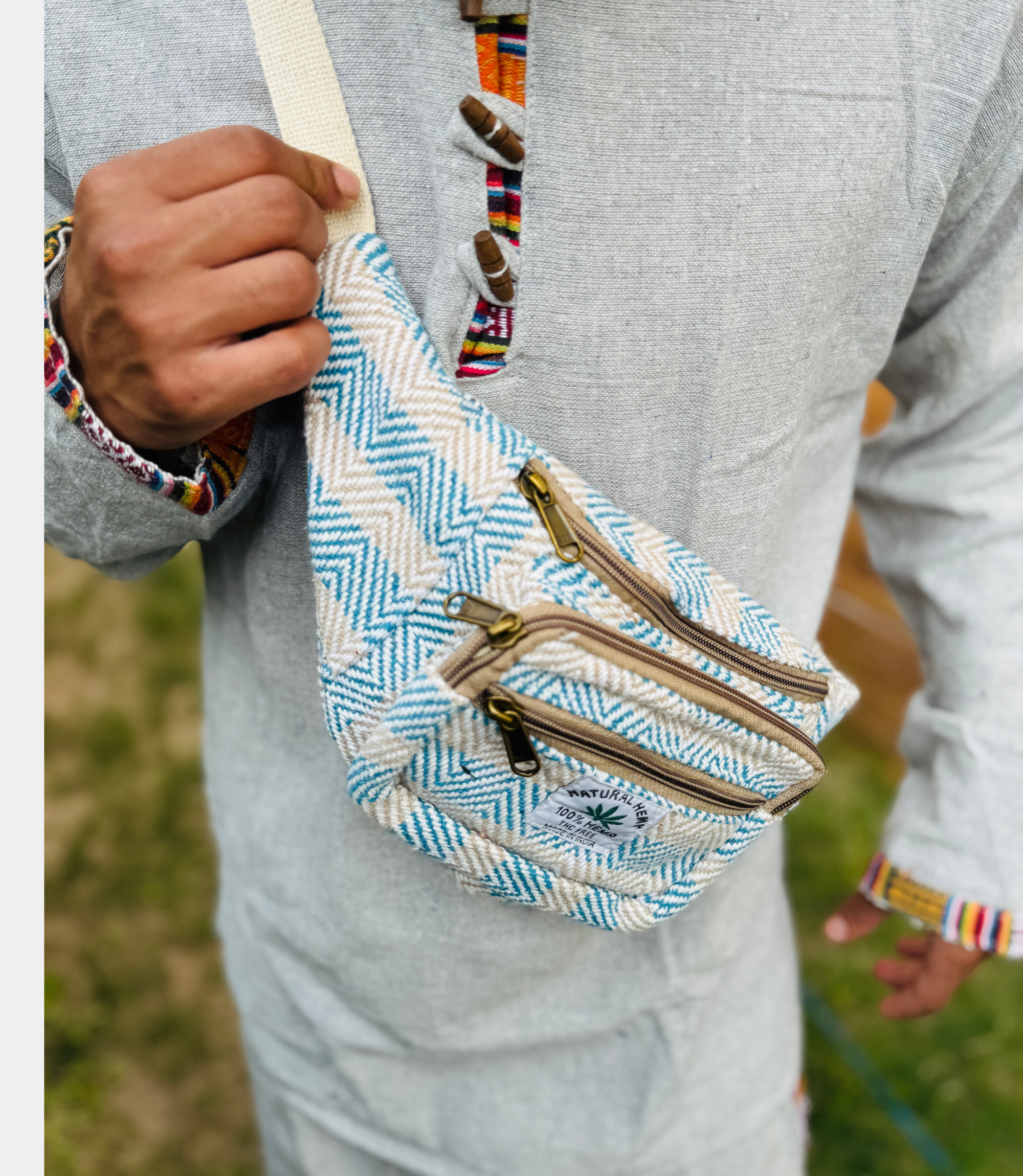Hemp Waist Bag - SkyBlue White