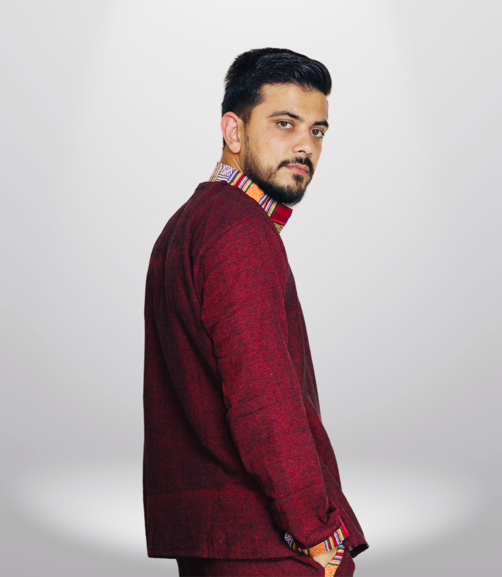 Cotton Khadi Ethnic Shirt - Maroon