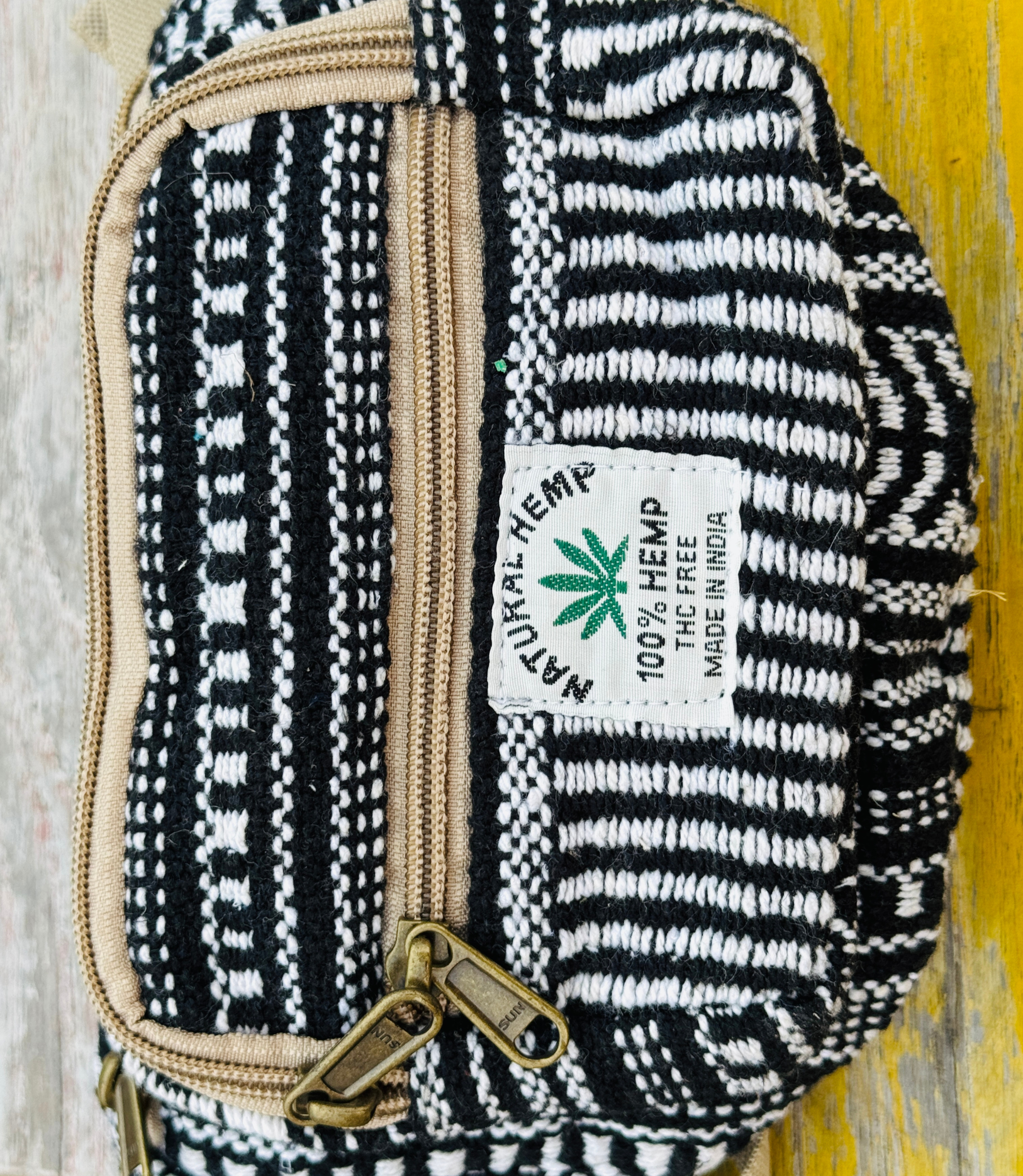 Hemp Waist Bag - Black - White