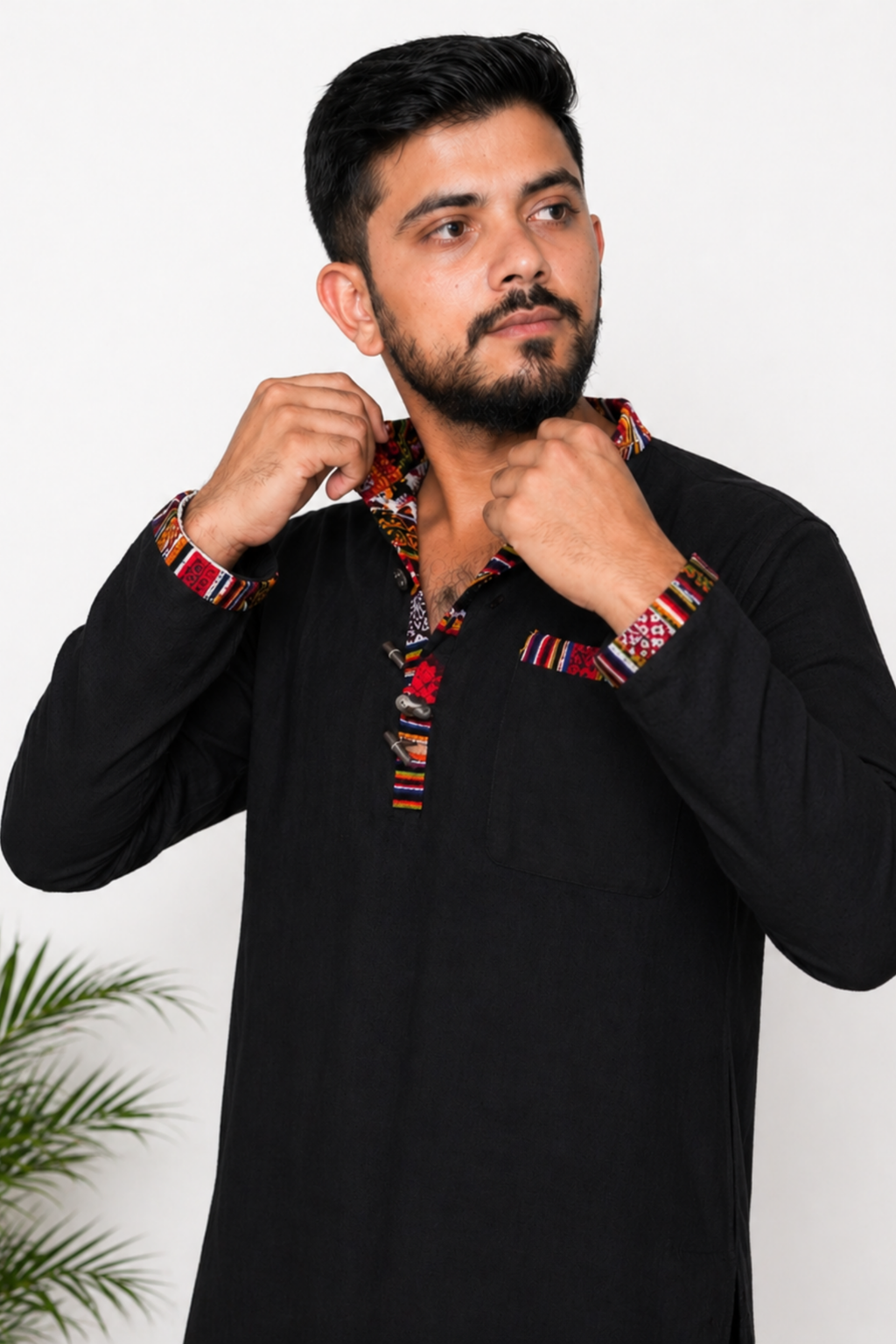 Pahadi Ethnic Kurta Pajama Set - BLACK