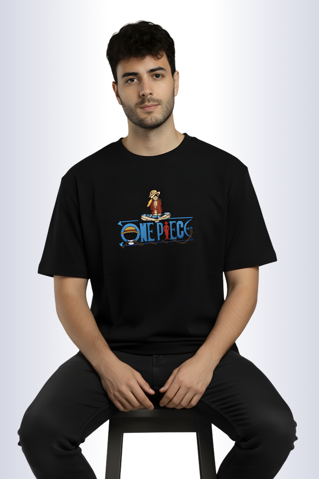 One Piece Regular Fit Printed T-Shirt -Black