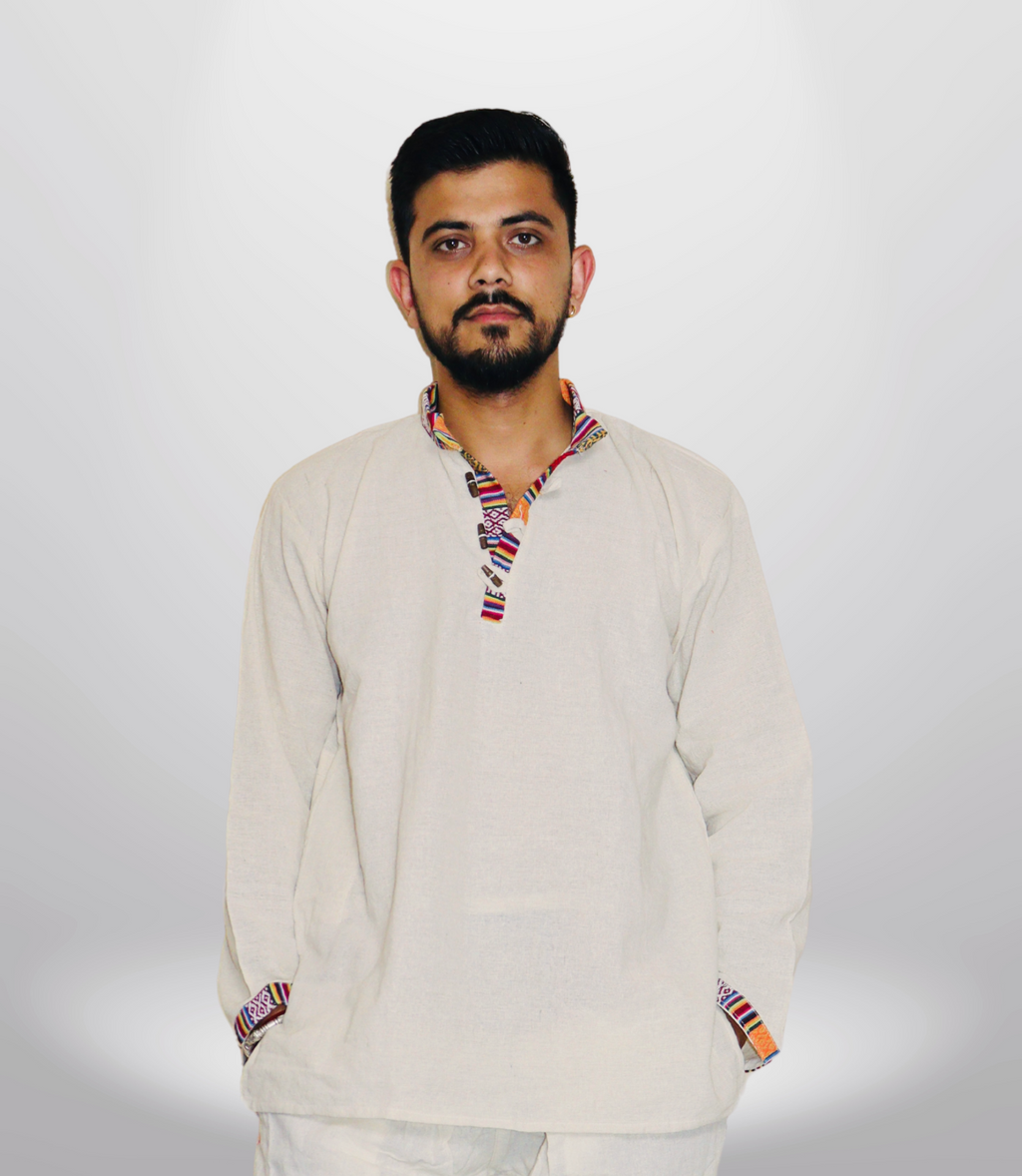 Cotton Khadi Ethnic Shirt -Beige
