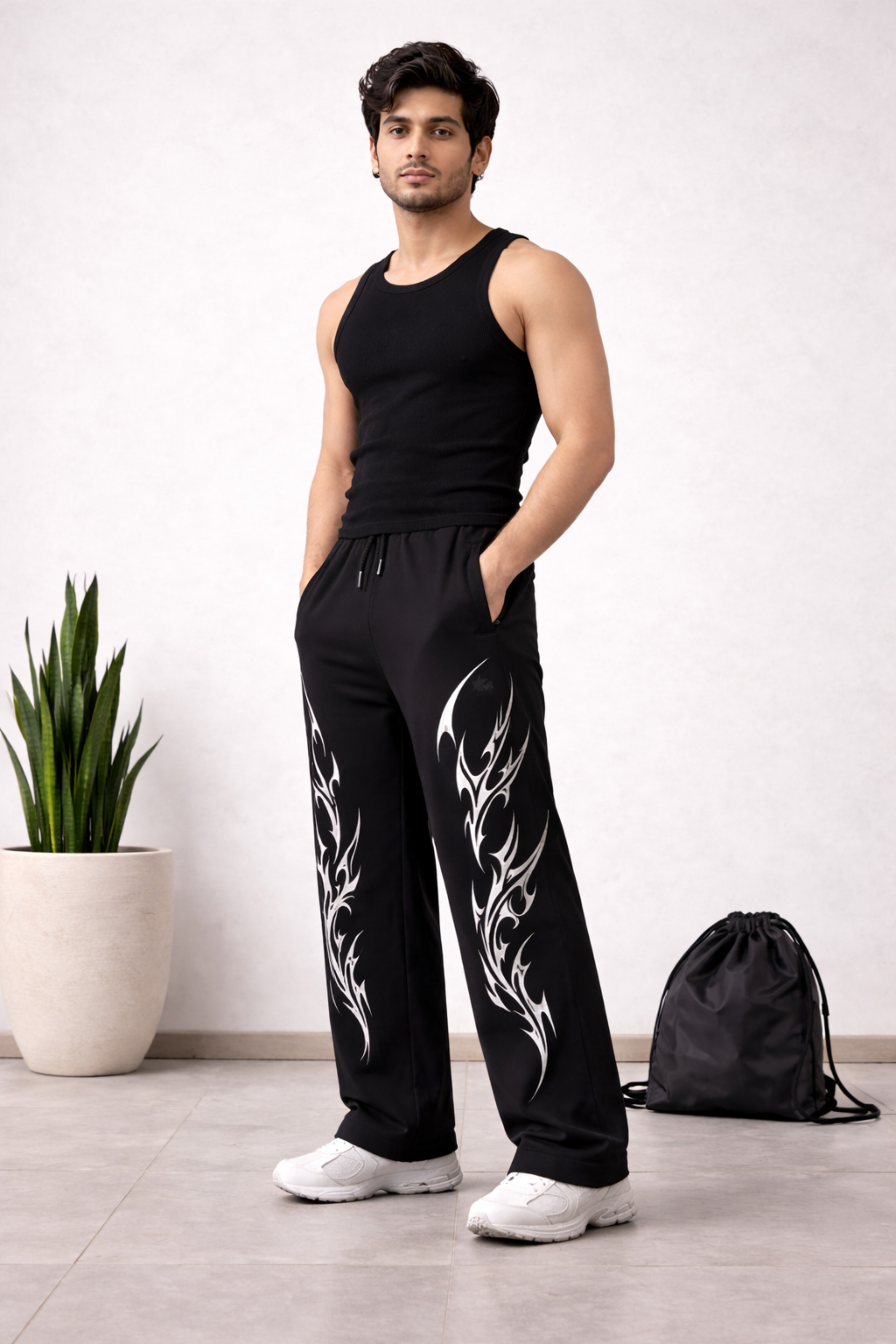 Phantom Flame Unisex Straight Fit Baggy Pant- BLACK