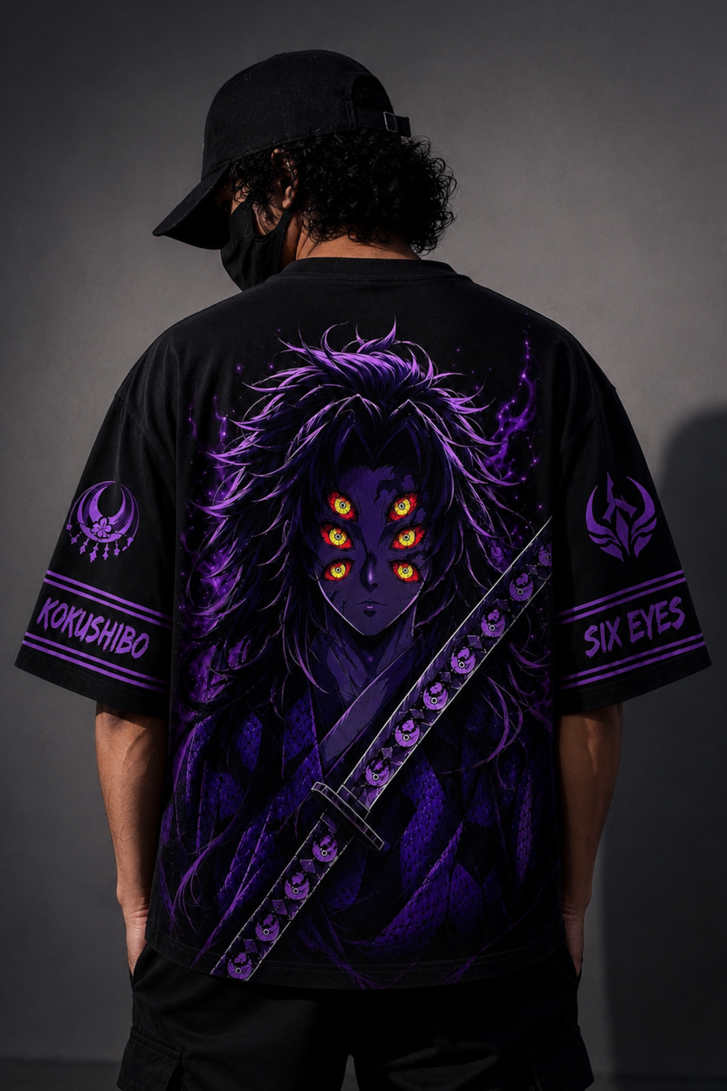 Kokushibo Six Eyes Oversized Tee – Black