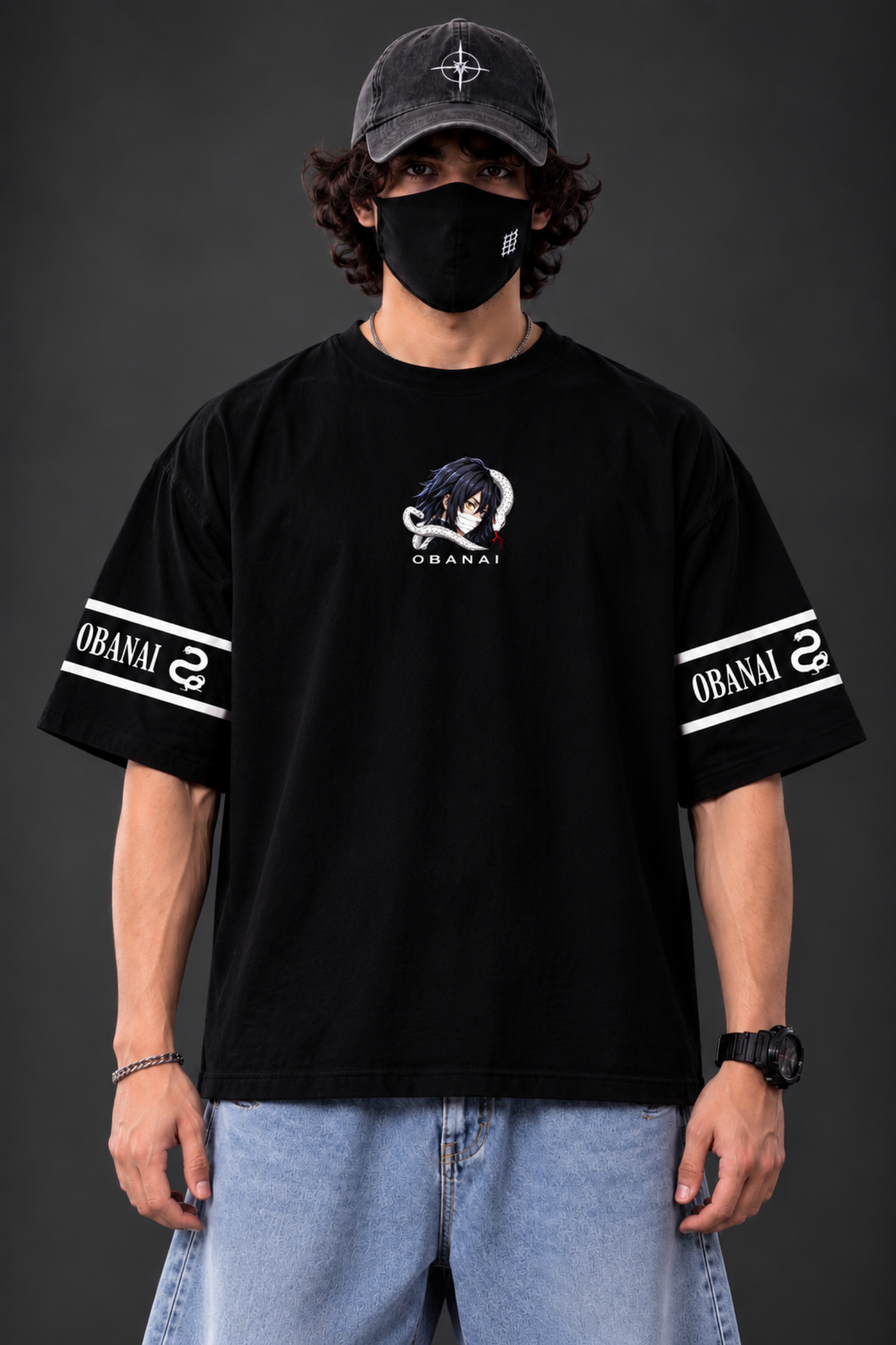 Obanai Serpent Oversized Tee – Black