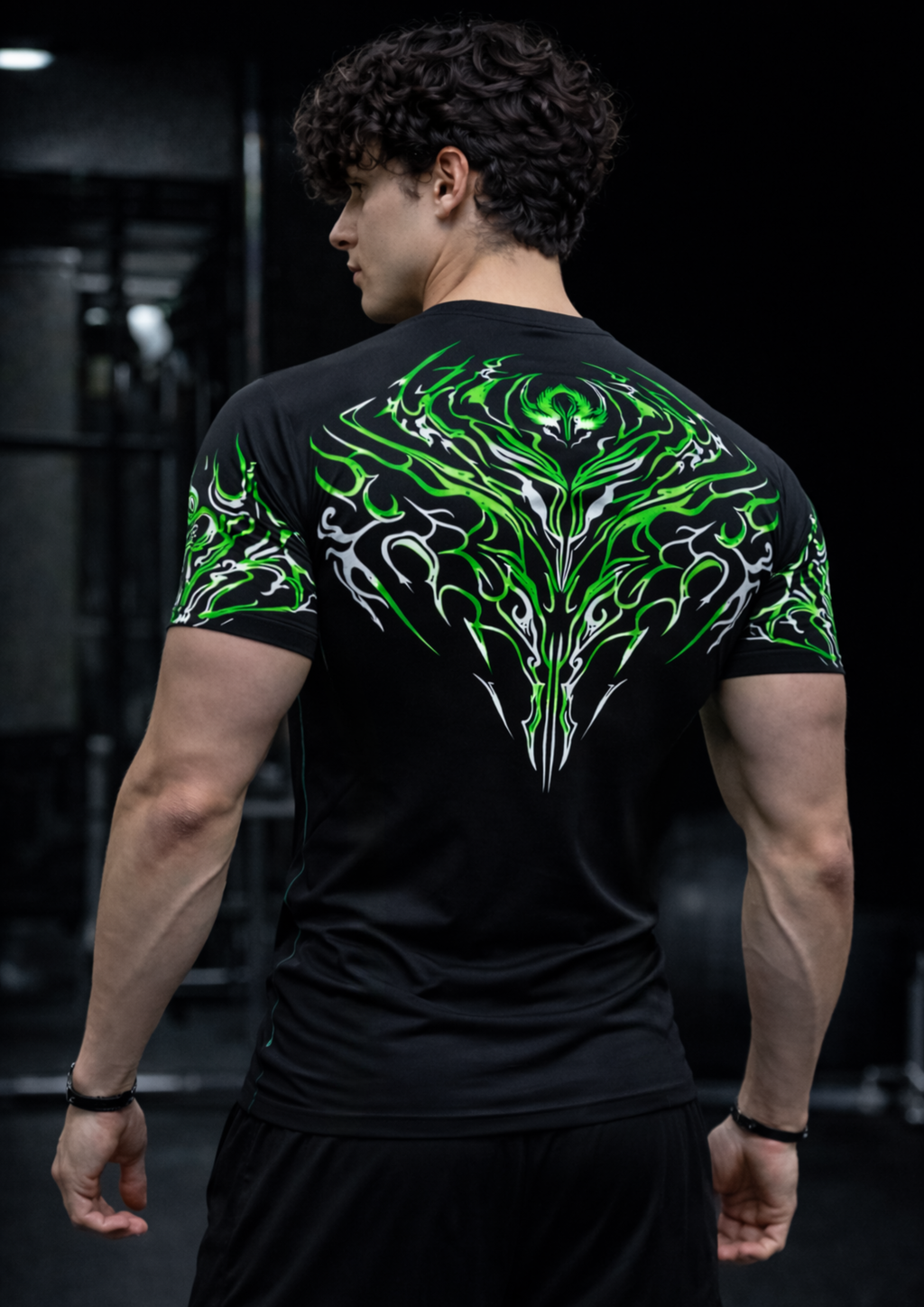 Backstrike Green design Compression Half Sleeve T-Shirt  – Black