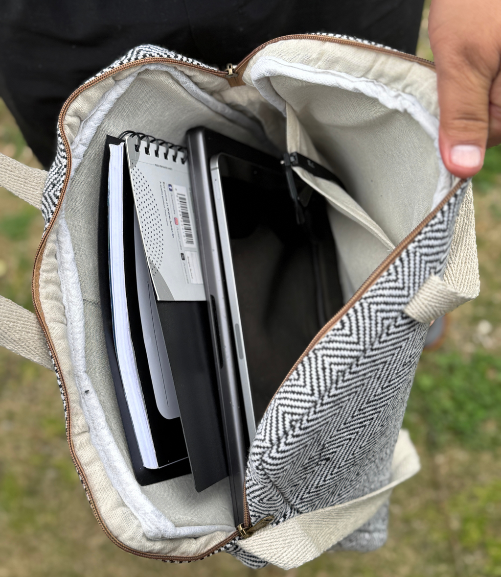 Hemp Laptop Bag - Black Pattern