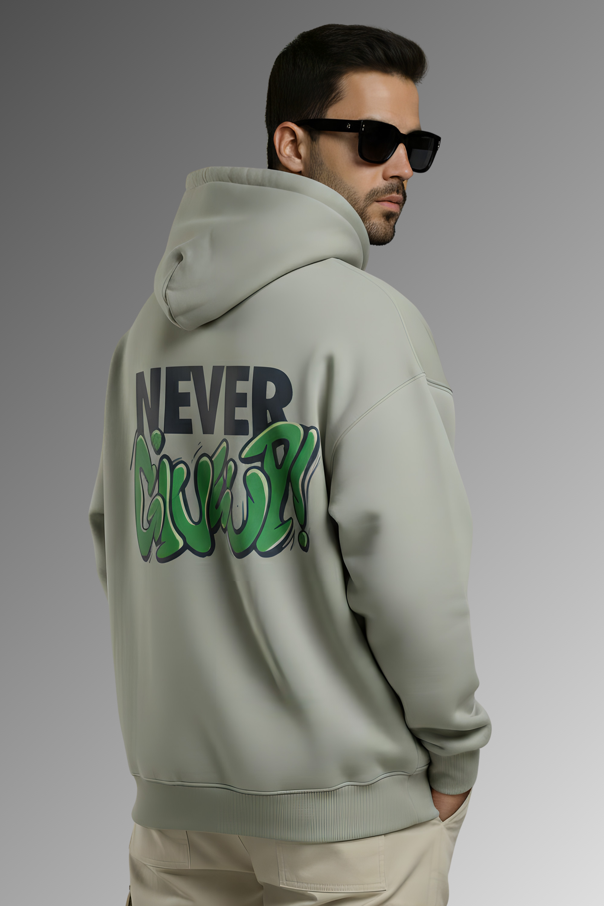 Never Give Up Premium Oversized Hoodie  - Grey
