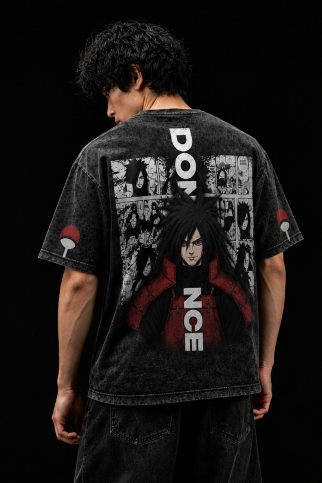 Madara Uchiha Acidwash Oversized Tee – Black