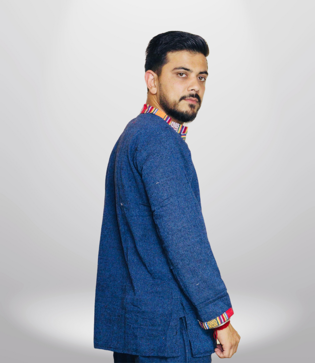 Cotton Khadi Ethnic Shirt - Blue
