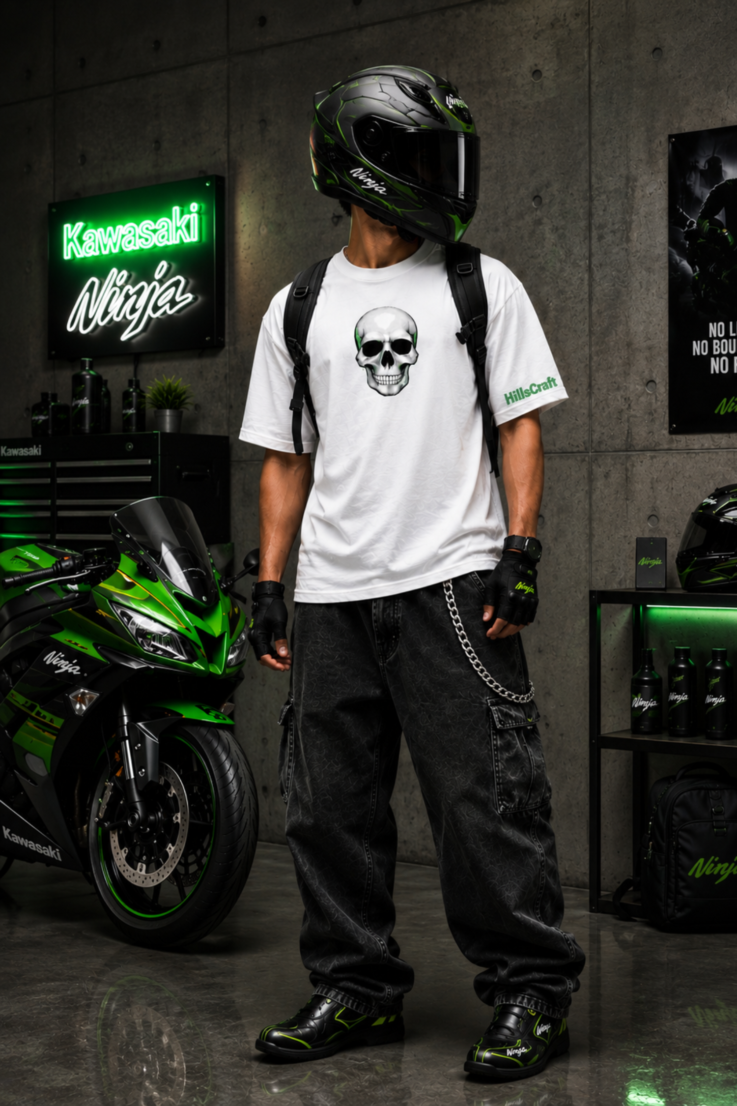 FEARLESS RIDER Oversized Tee - White