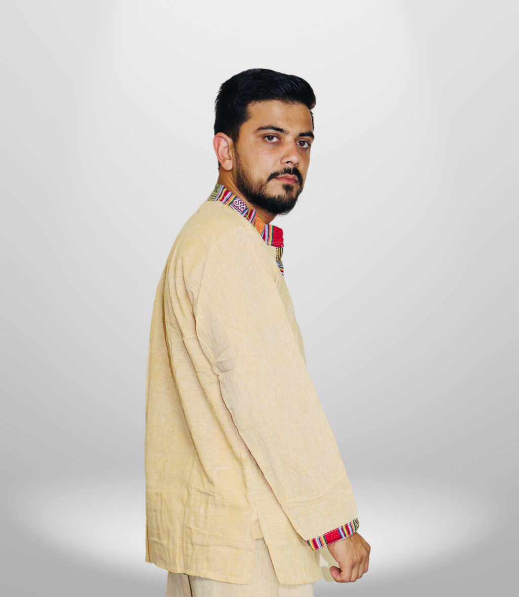 Cotton Khadi Ethnic Shirt - Yellow